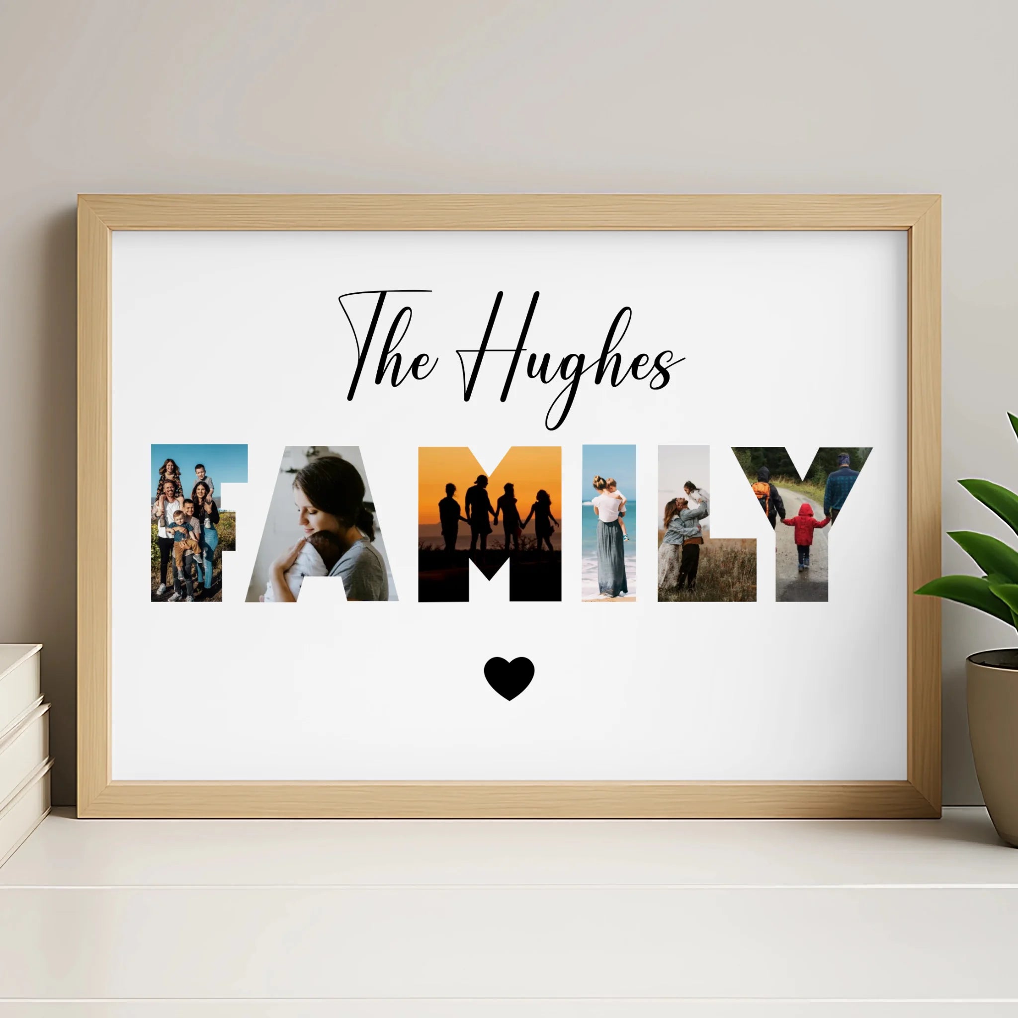 Personalised six photo collage print in a white frame