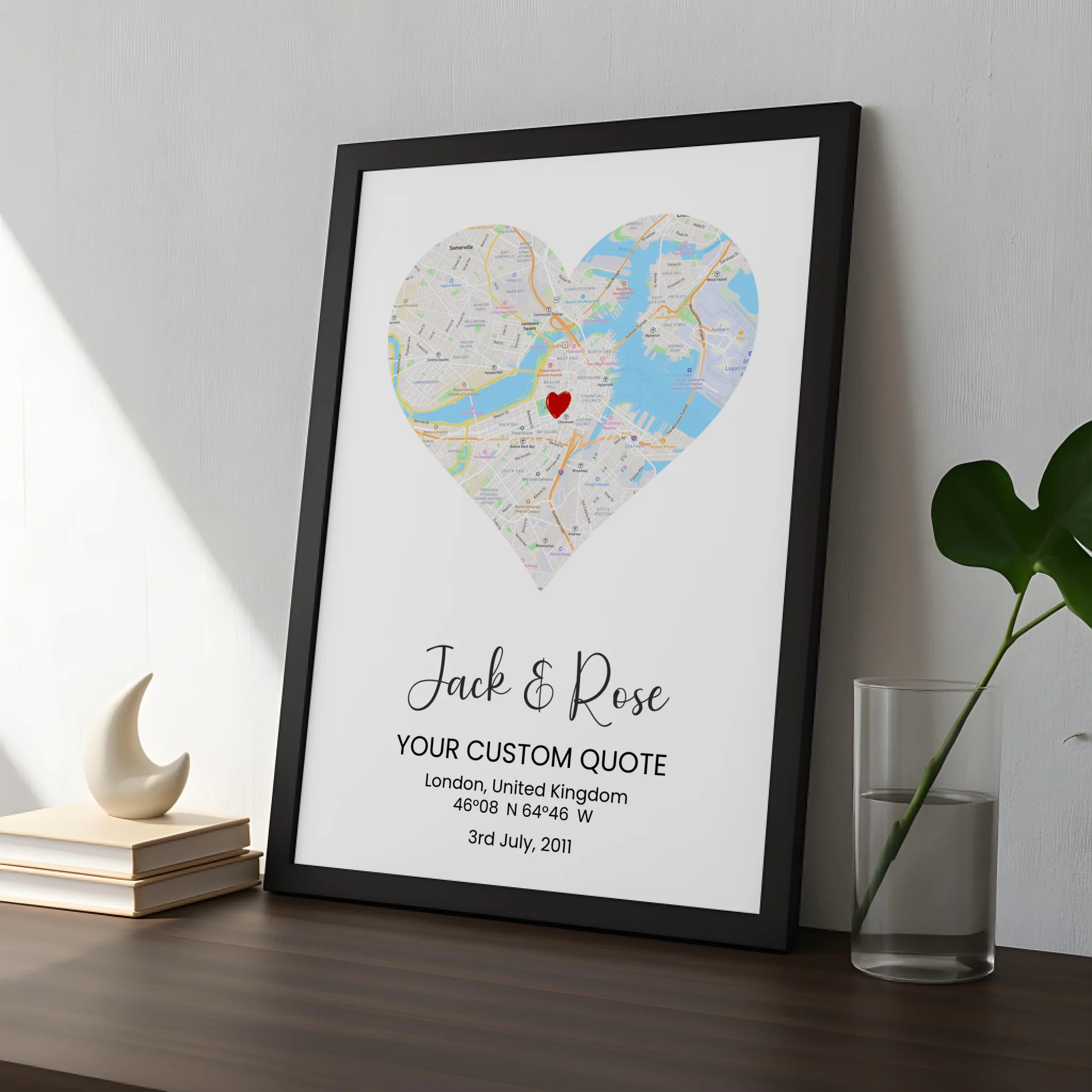 Custom heart street map print size option