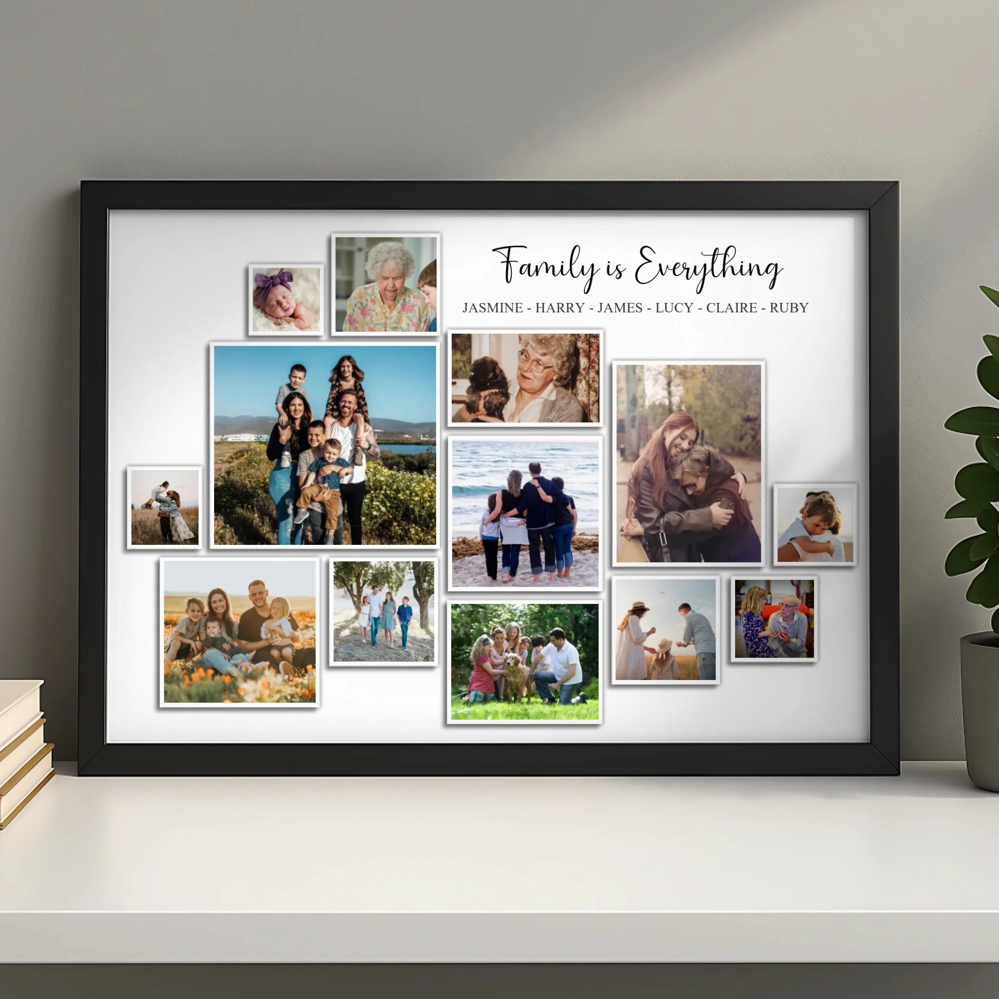 Personalised photo collage frame with a single large photo slot on a light background