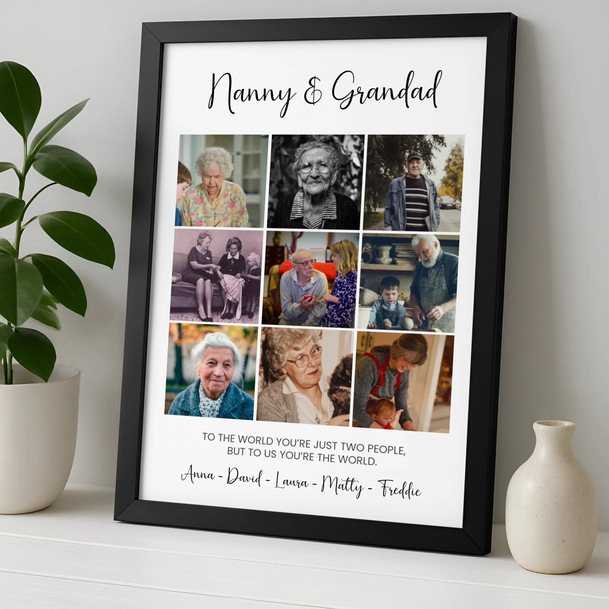 Custom nanny and grandad collage frame showing multiple family photos
