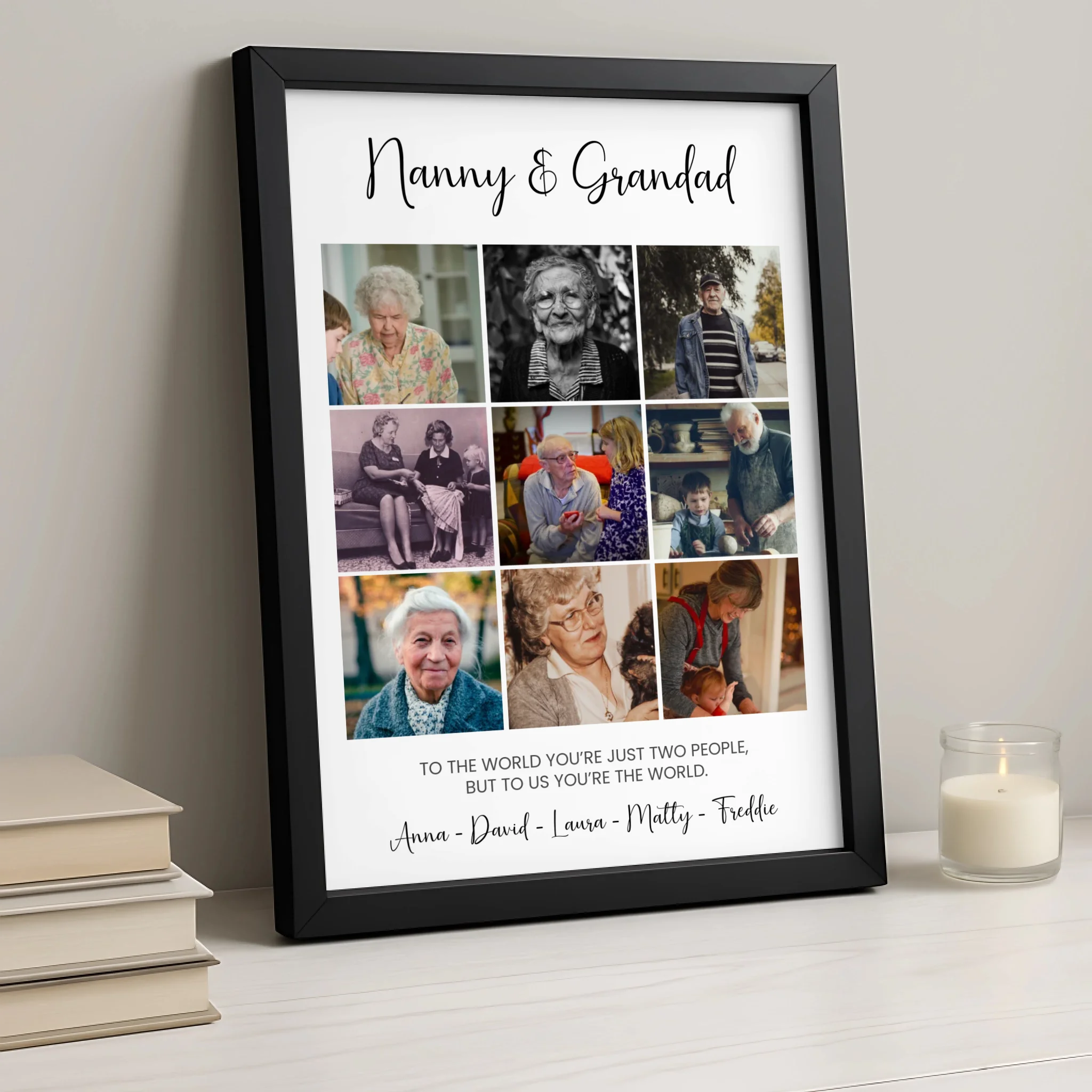 Personalised photo frame gift for grandparents with family wall print