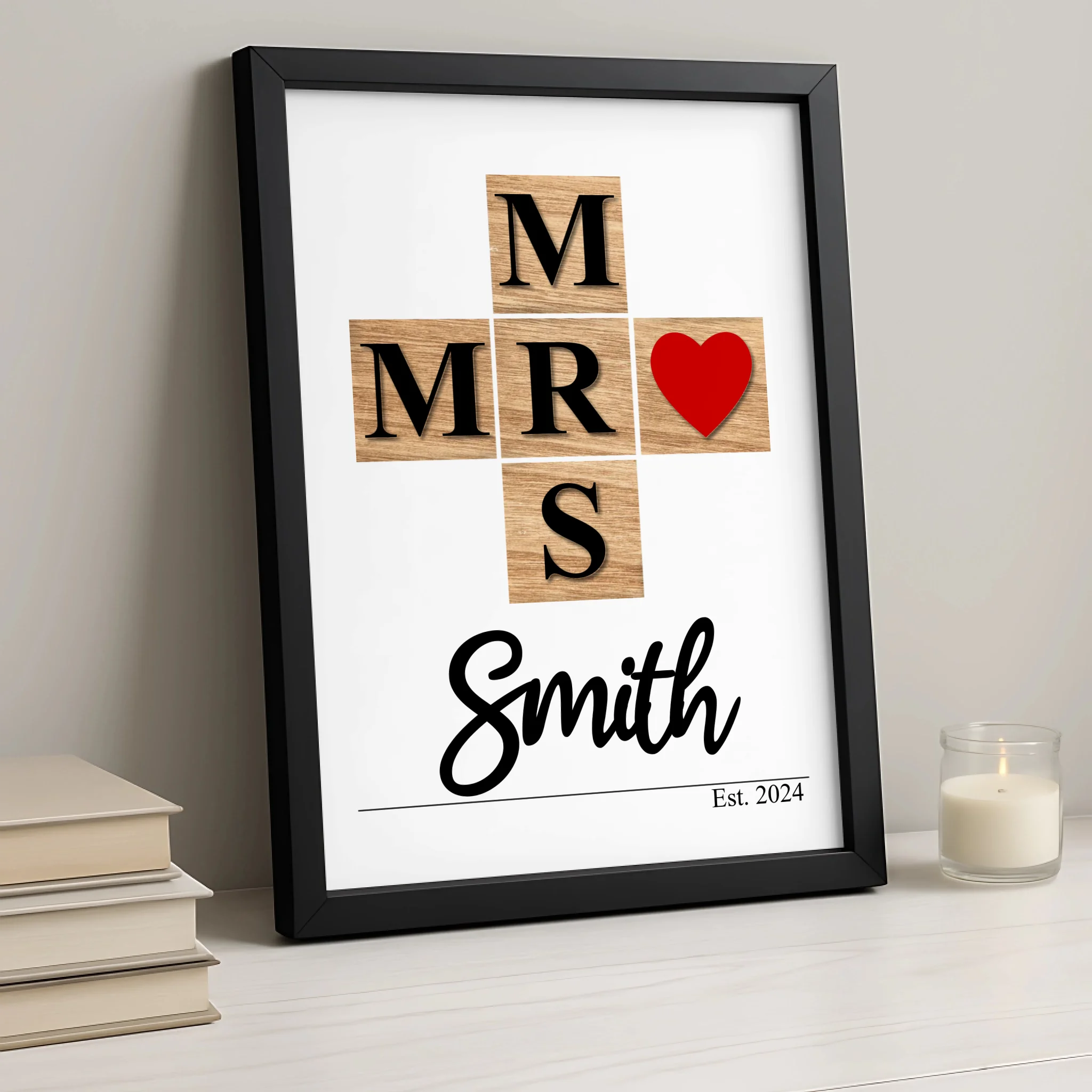 Personalised Mr & Mrs Name Print | Crossword-Style Wall Art | Custom Wedding or Newlywed Gift