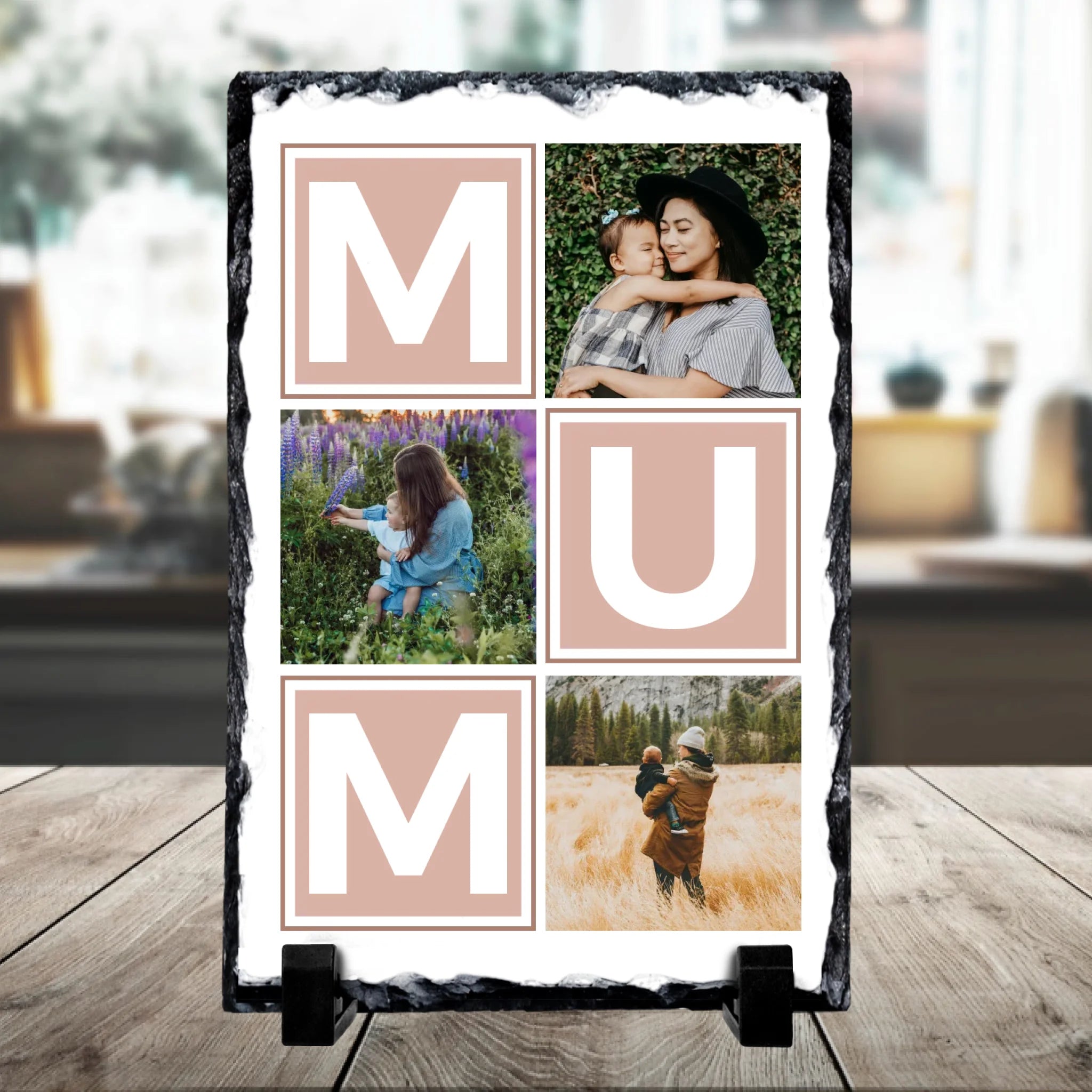 Custom photo slate gift for mum showing personalised image layout on slate