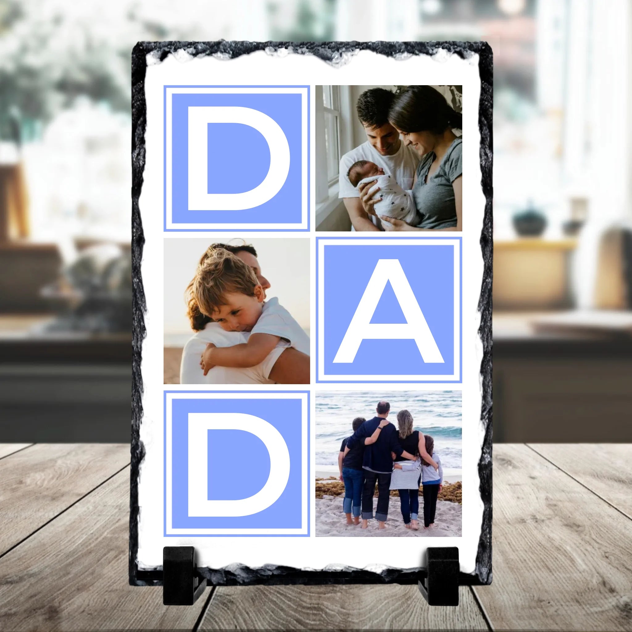 Custom photo slate gift for Dad showing multiple personalised photos on slate
