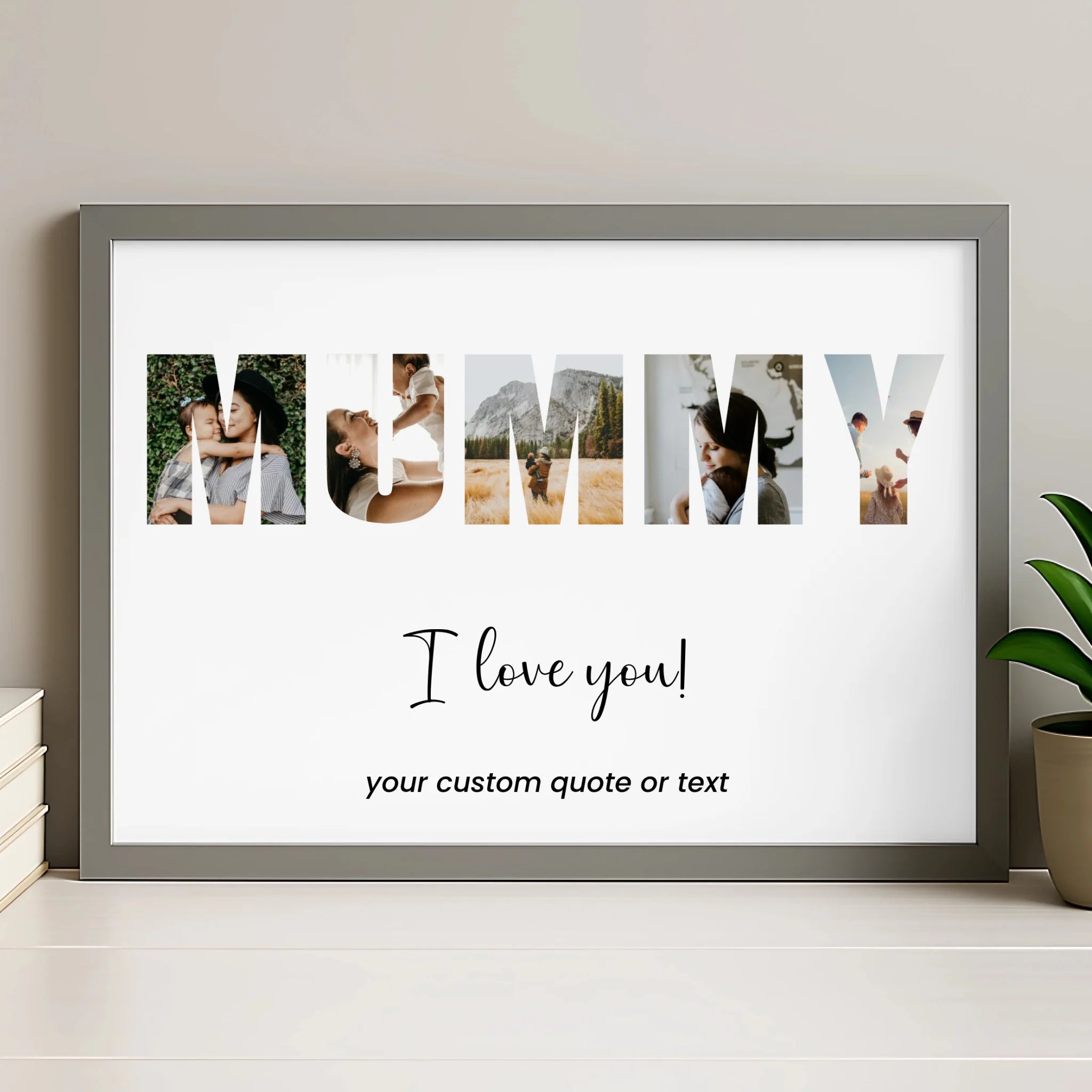 Personalised Mummy photo collage print in grey frame finish