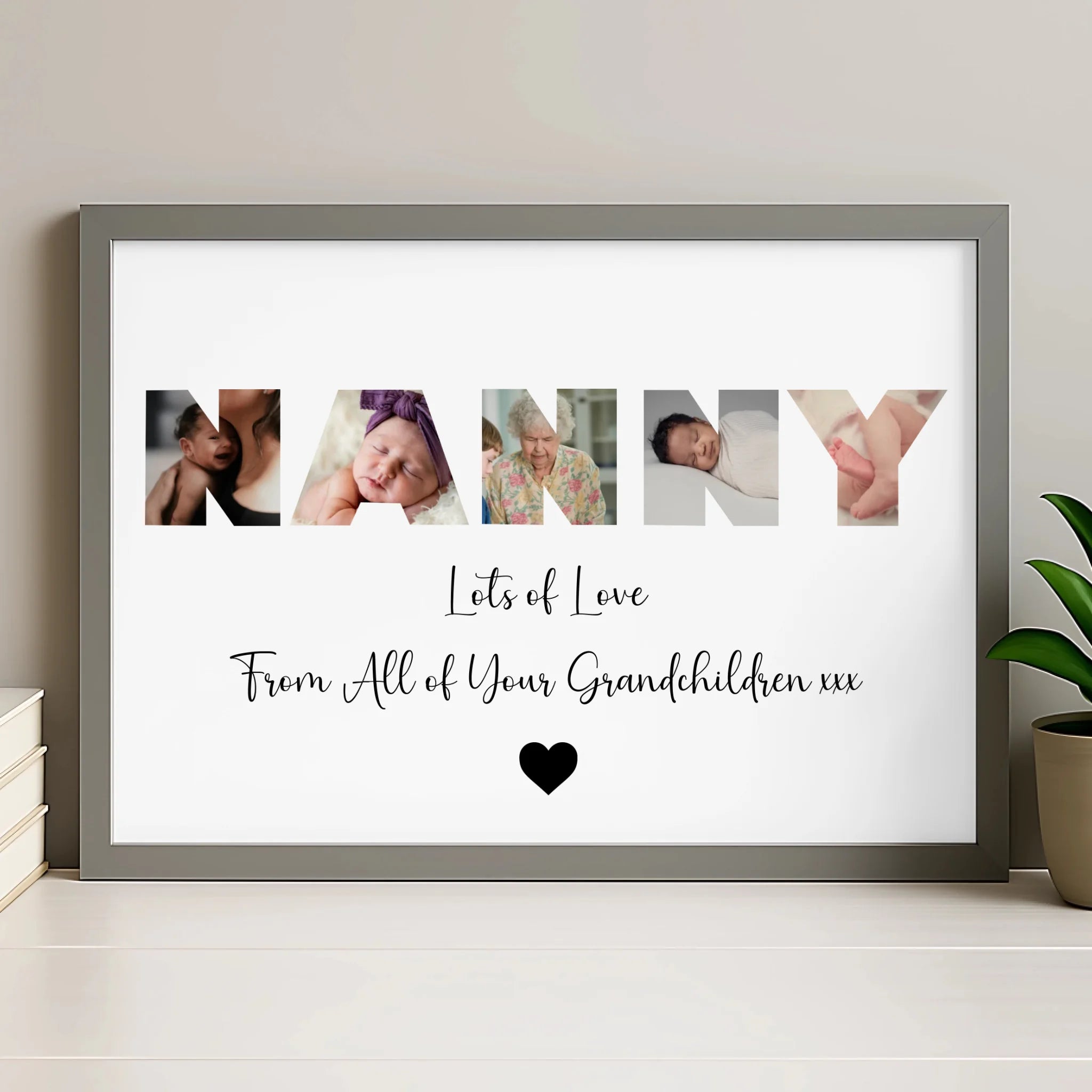 Personalised Nanny photo frame in grey finish with custom photo print