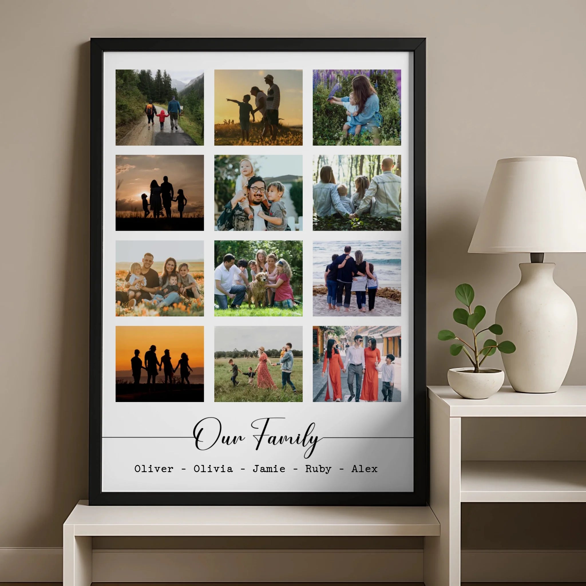 Personalised multi-photo frame with seven picture openings