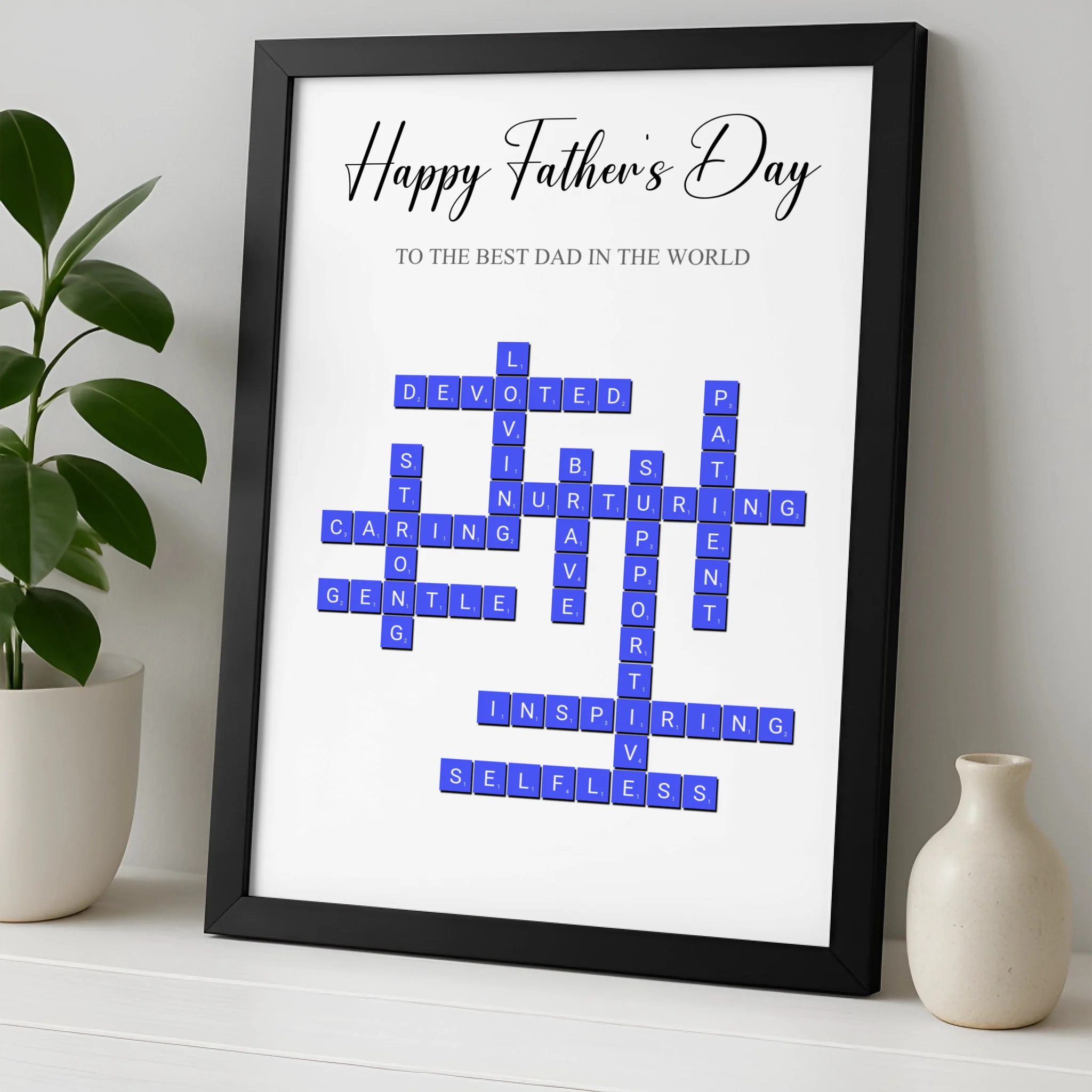 Personalised Father's Day Crossword Print | Custom Word Art for Dad | Framed Gift from Children