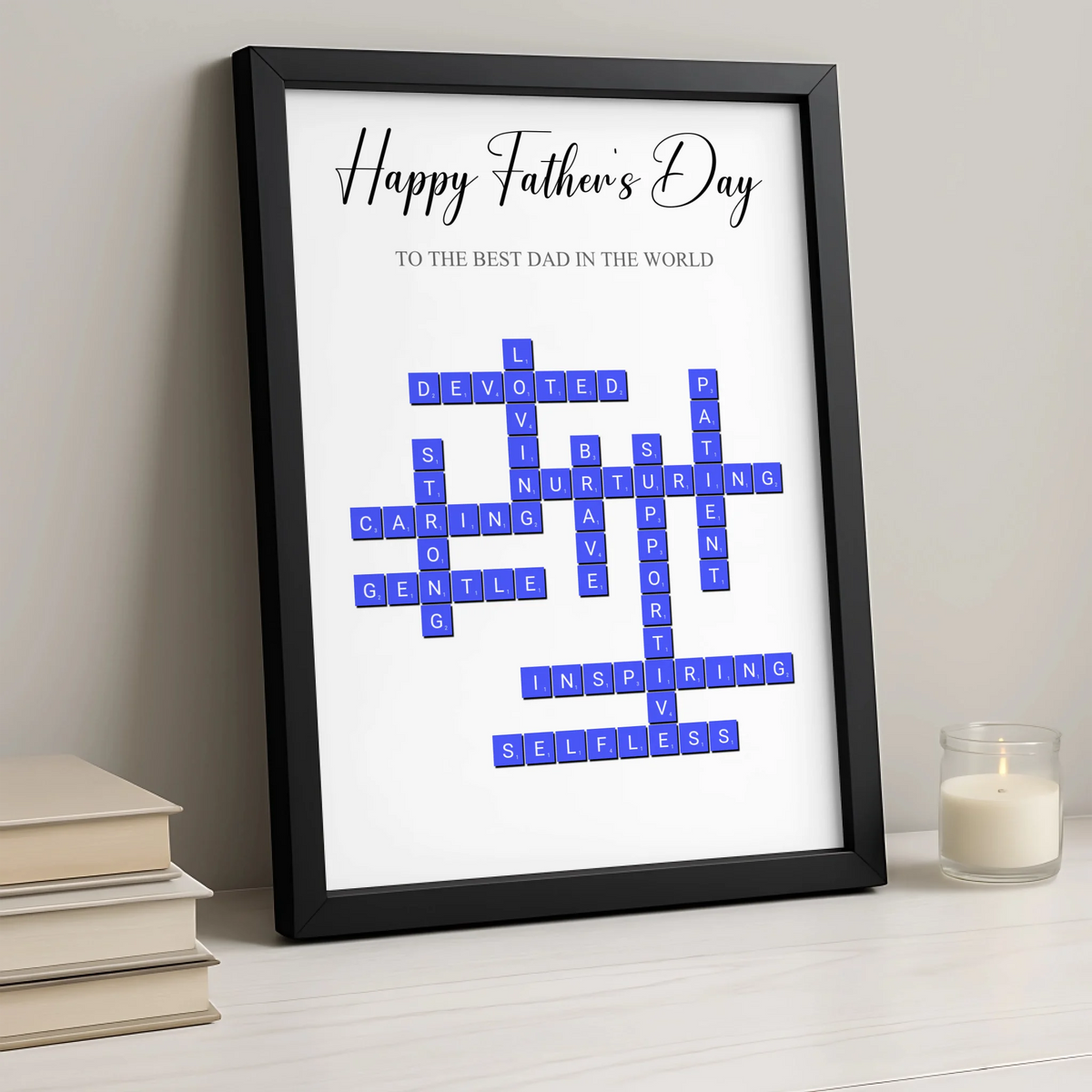 Personalised Father's Day Crossword Print | Custom Word Art for Dad | Framed Gift from Children