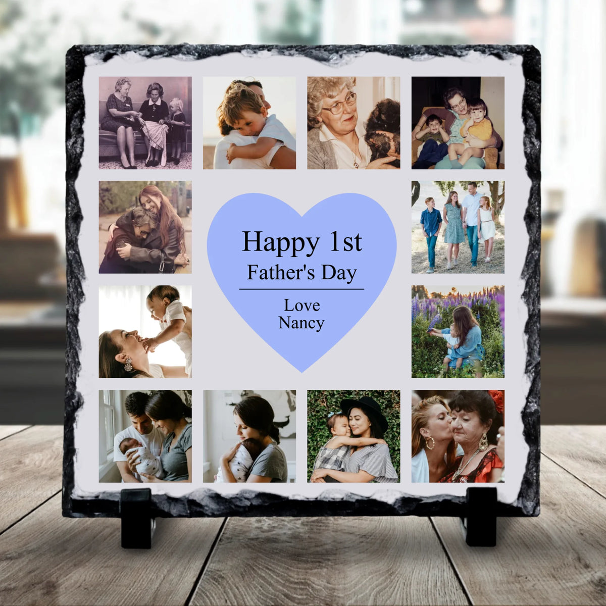 Custom Photo Slate for Dad | Personalised Heart Collage | Father's Day Keepsake Gift