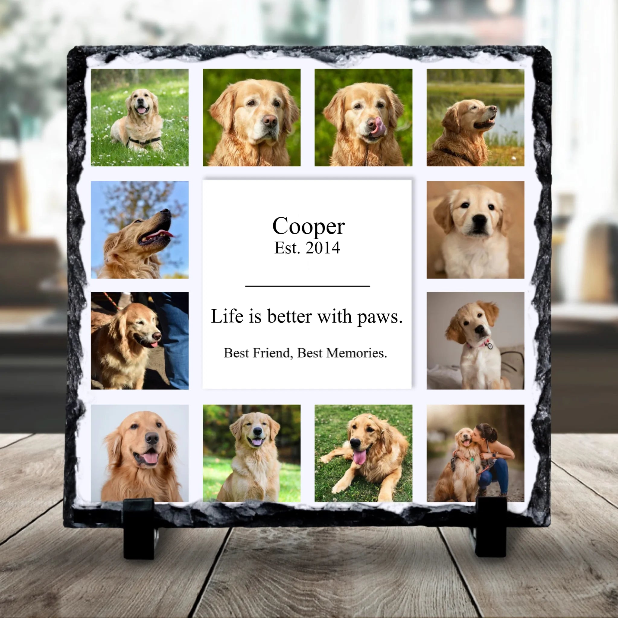 Custom Personalised Photo Slate - 12 Photos - "Life is Better With Paws"