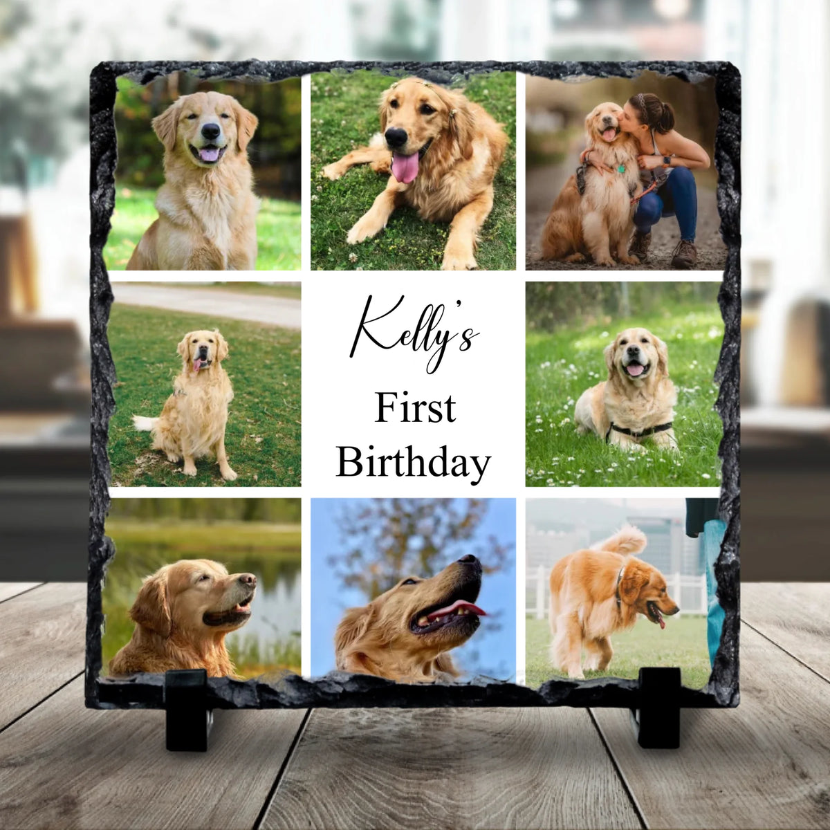 Custom Personalised Photo Slate - 8 Photos - Change Background Colour & Text