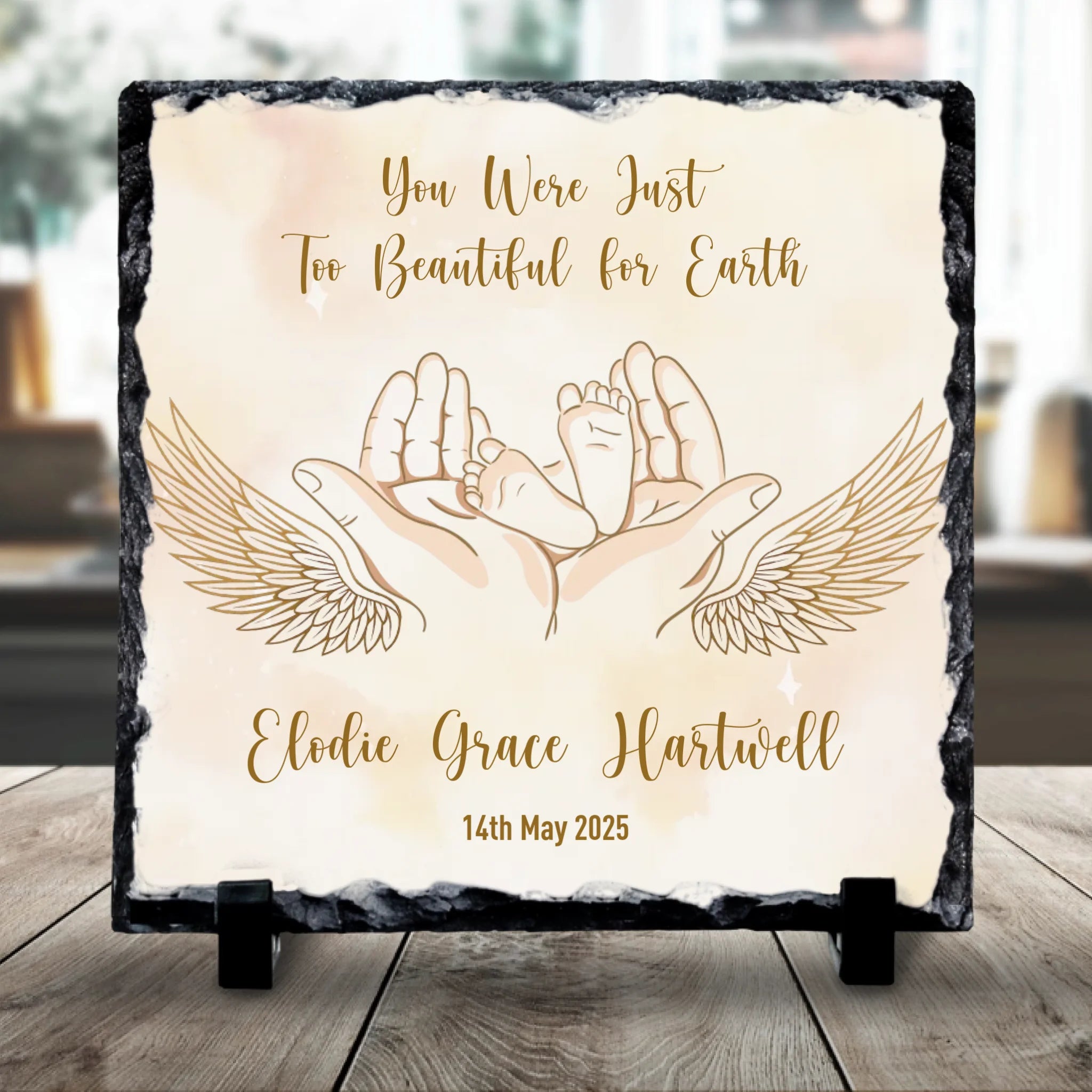 Custom Personalised Memorial Photo Slate Plaque  - Just Too Beautiful For Earth