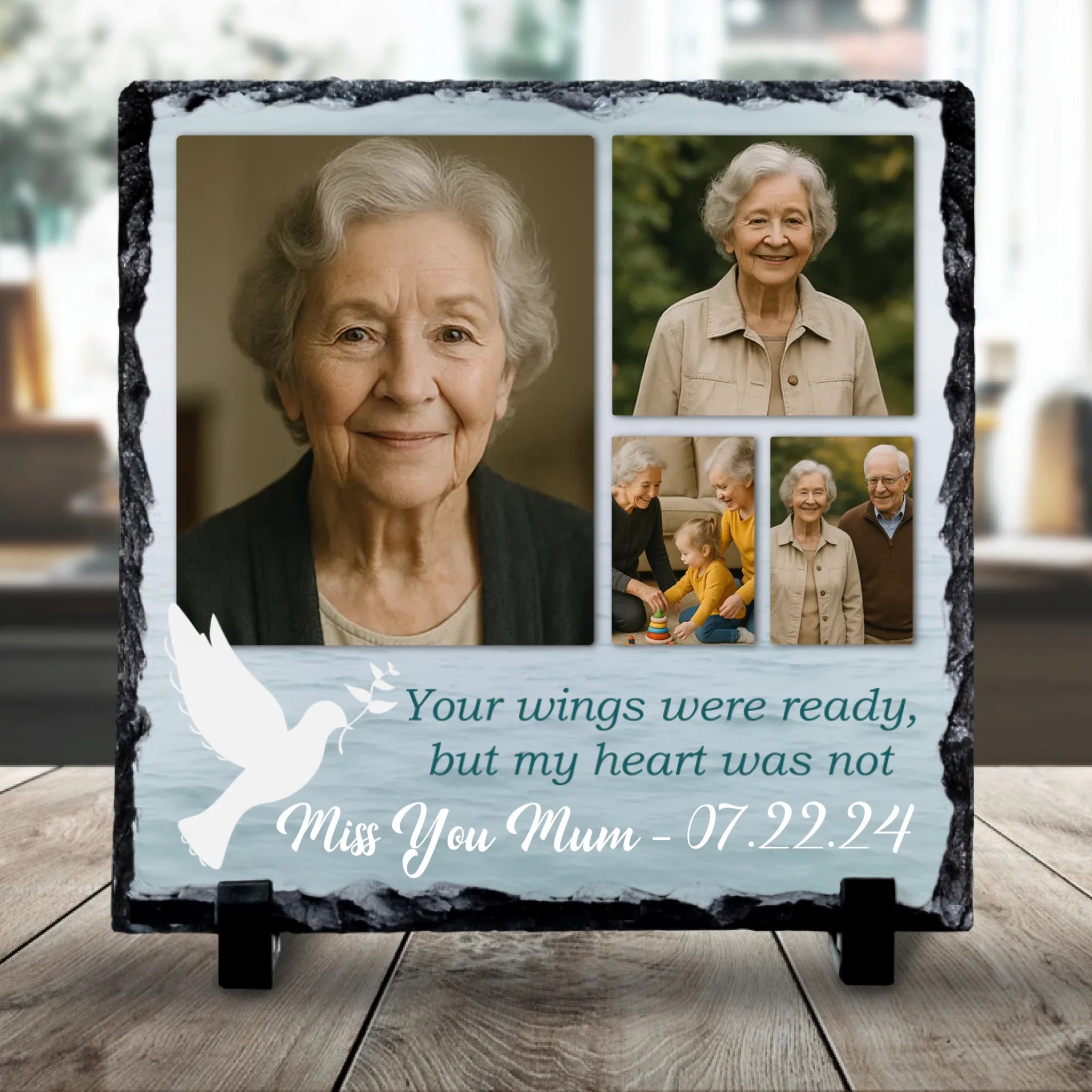 Custom Personalised Memorial Photo Slate Plaque  - 4 Photo