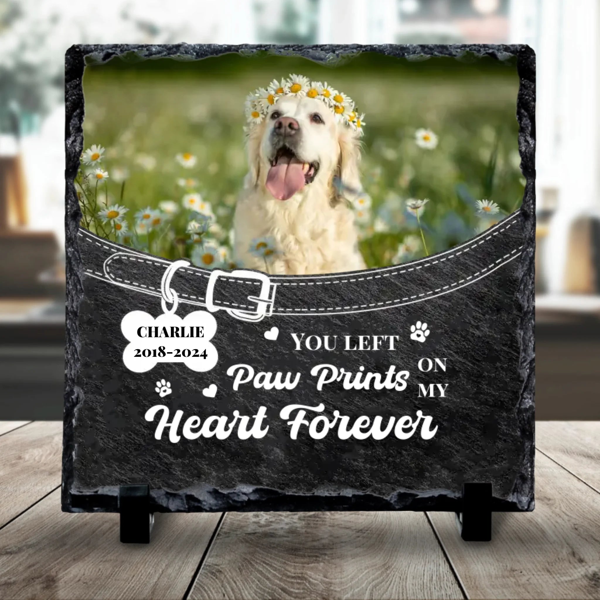 Custom Dog Memorial Slate – Photo, Years & Tribute Text