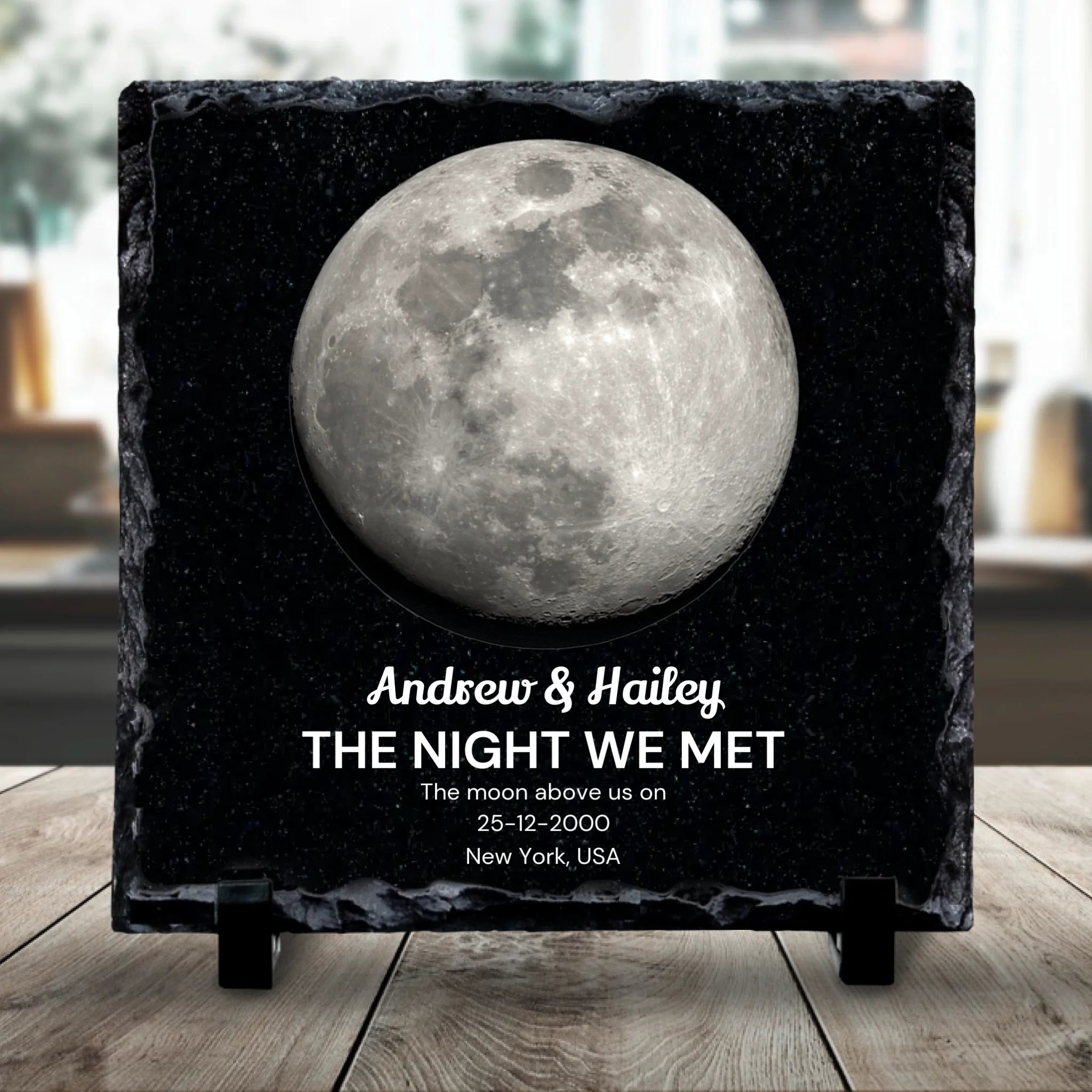 Custom Personalised Moon Phase Photo Slate - Perfect Couples Gift - Custom Location, Date & Moon Phase