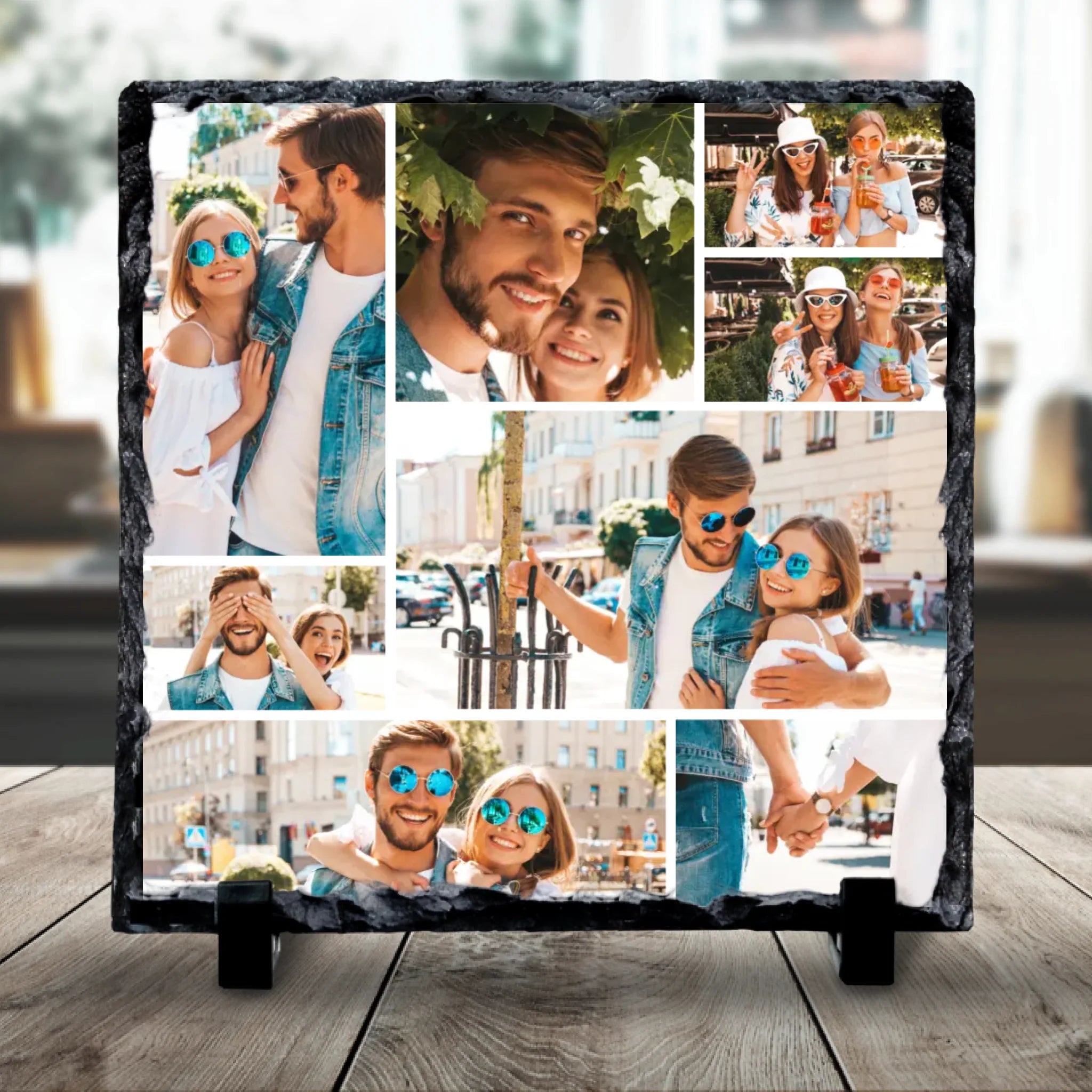 Custom Personalised Photo Slate - 8 Photo Collage - Custom Grid Colour