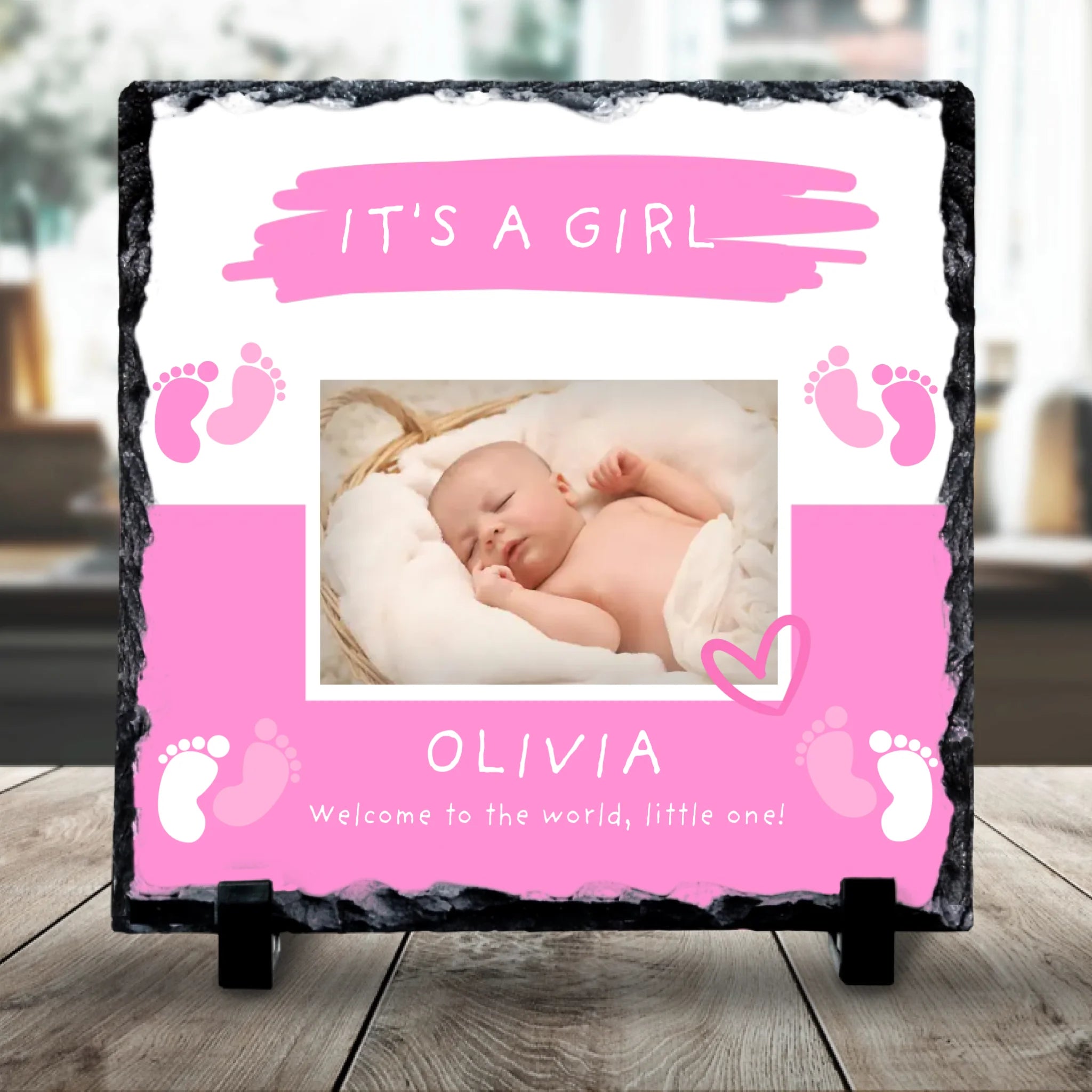 Personalised Baby Girl Photo Slate - Custom Name & Quote