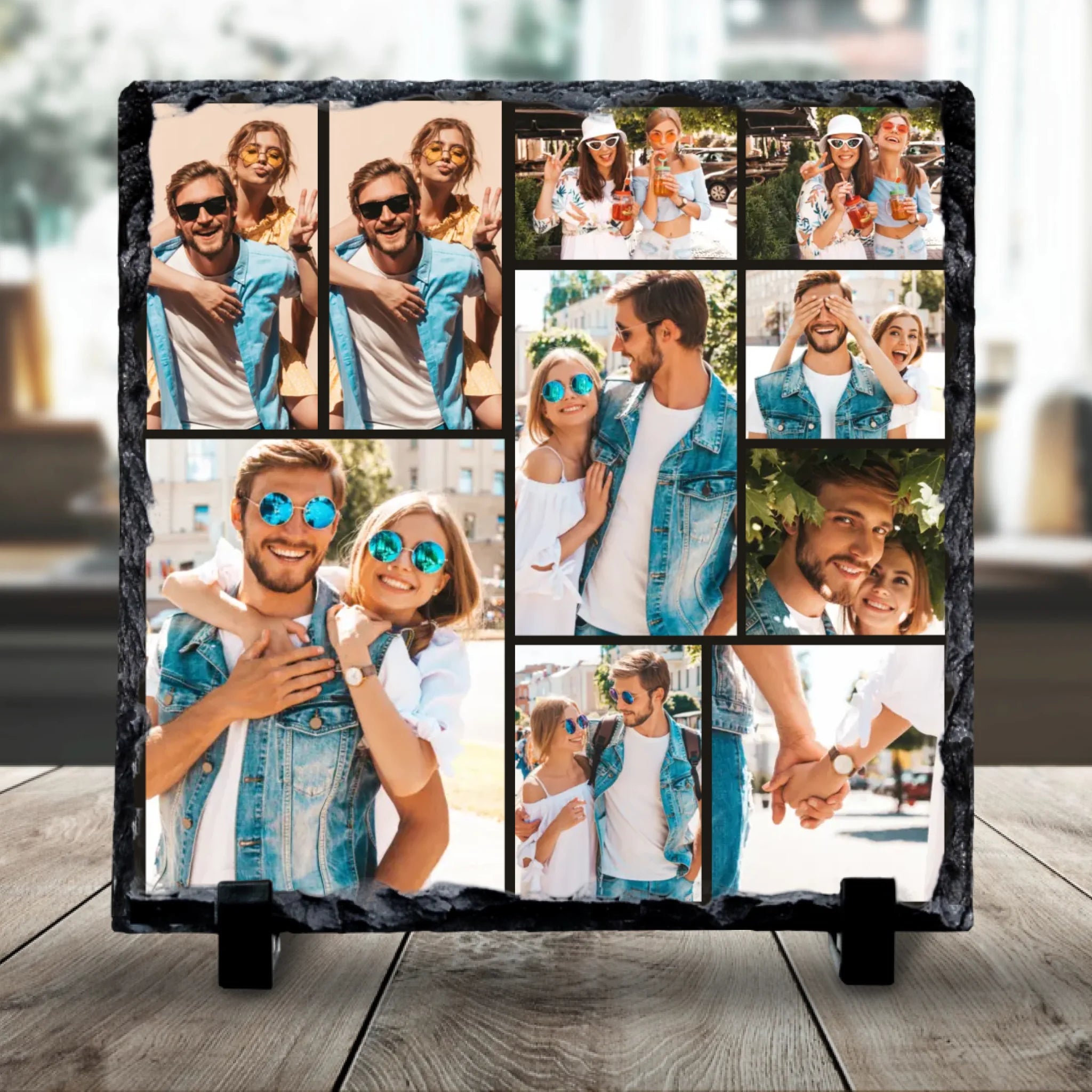 Personalised Photo Slate 10 Photos - Custom Collage Photo Slate with Grid Colour Options