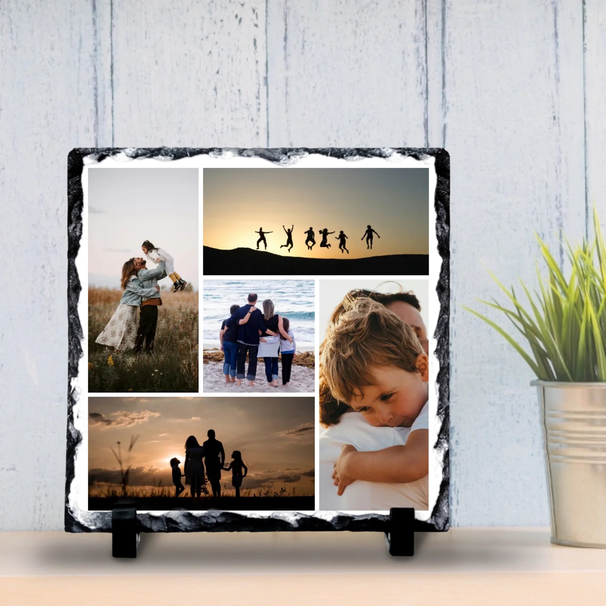 Personalised 5 Photo Collage Slate – Custom Gift with Background Colour Options