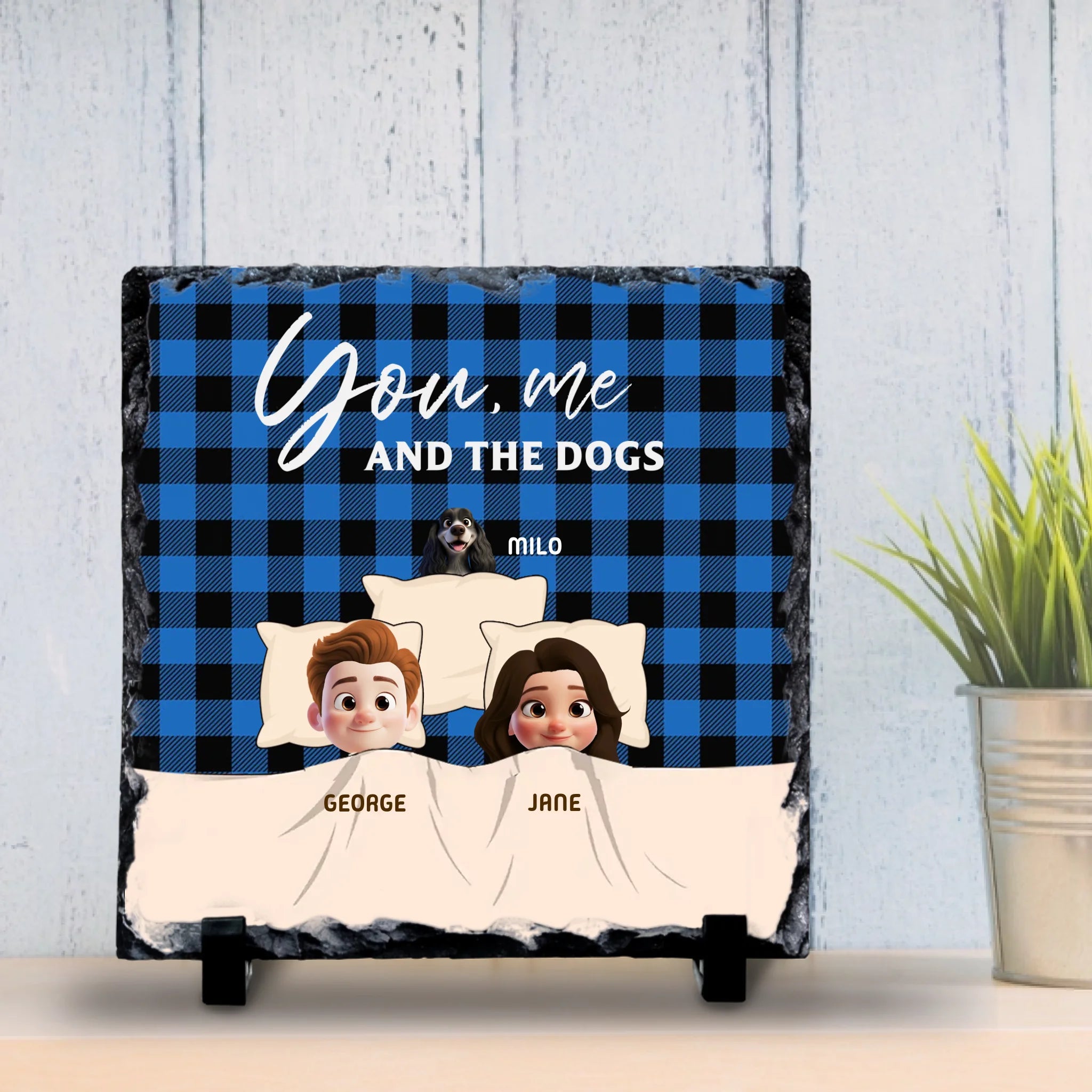 You, Me and the Dogs Personalised Slate | Custom Couple & Pets Design | Up to 4 Dogs