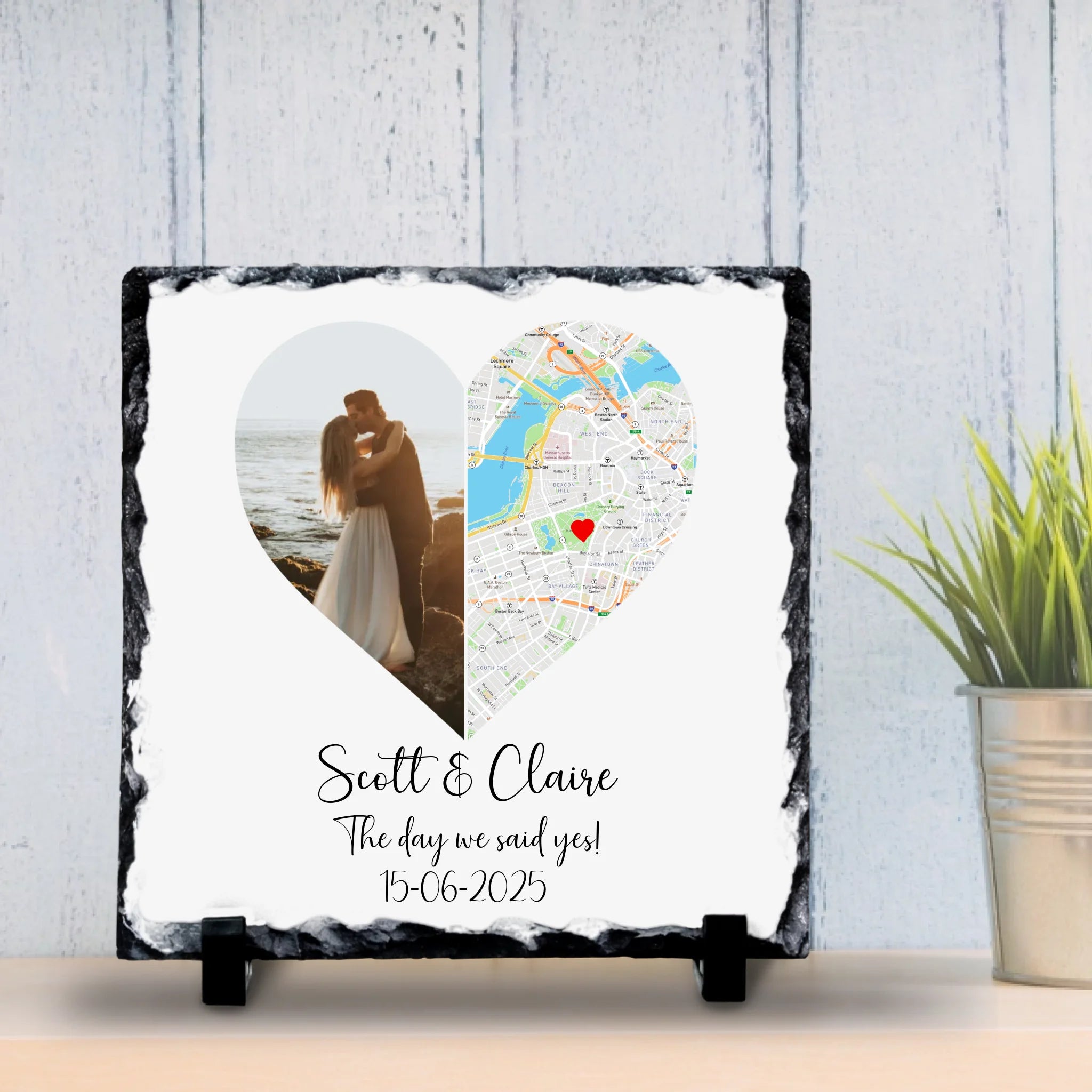 Personalised Couples Photo & Map Slate – Custom Photo, Location, Names, Date & Quote