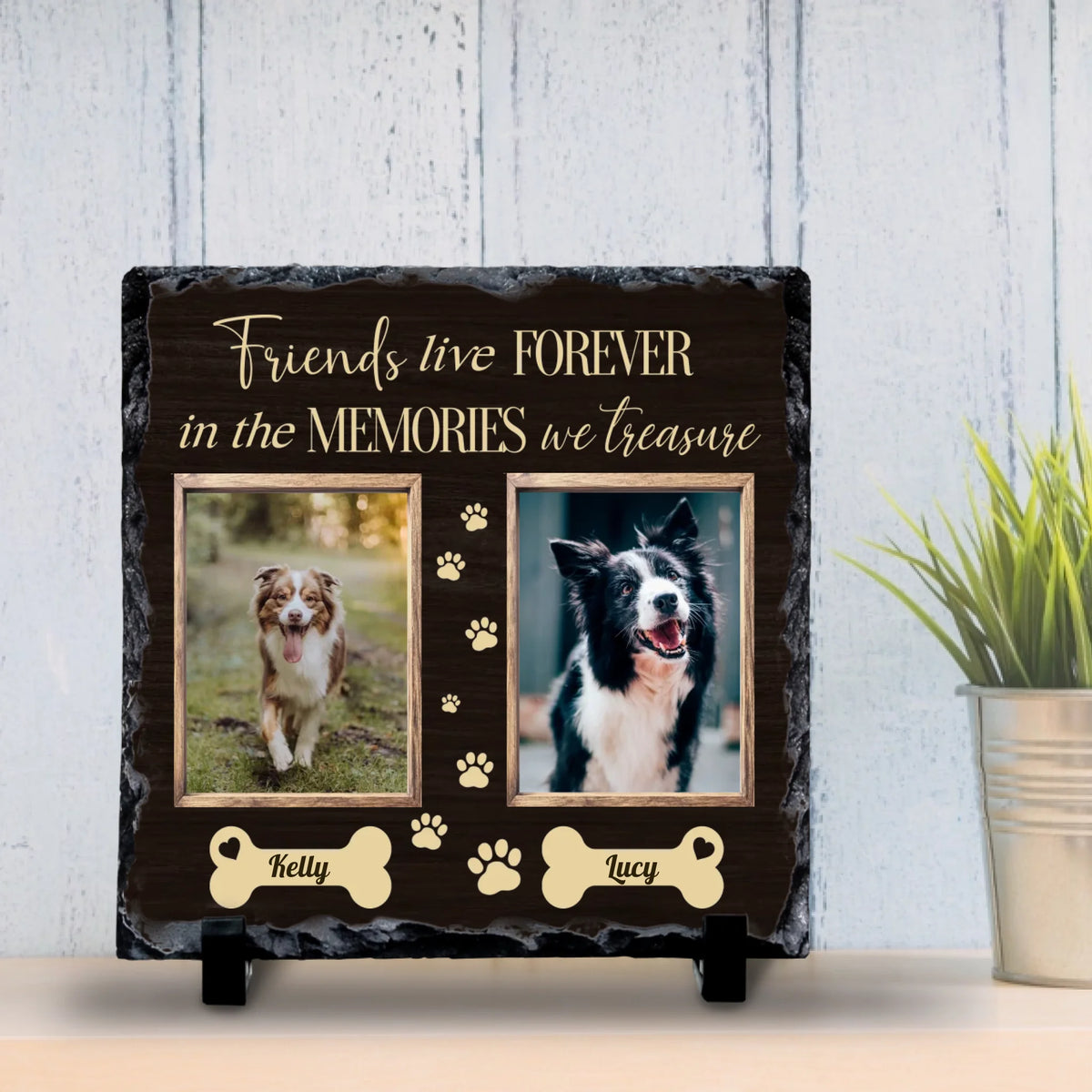 Personalised Pet Photo Slate - 2 Pets - Friends Live Forever