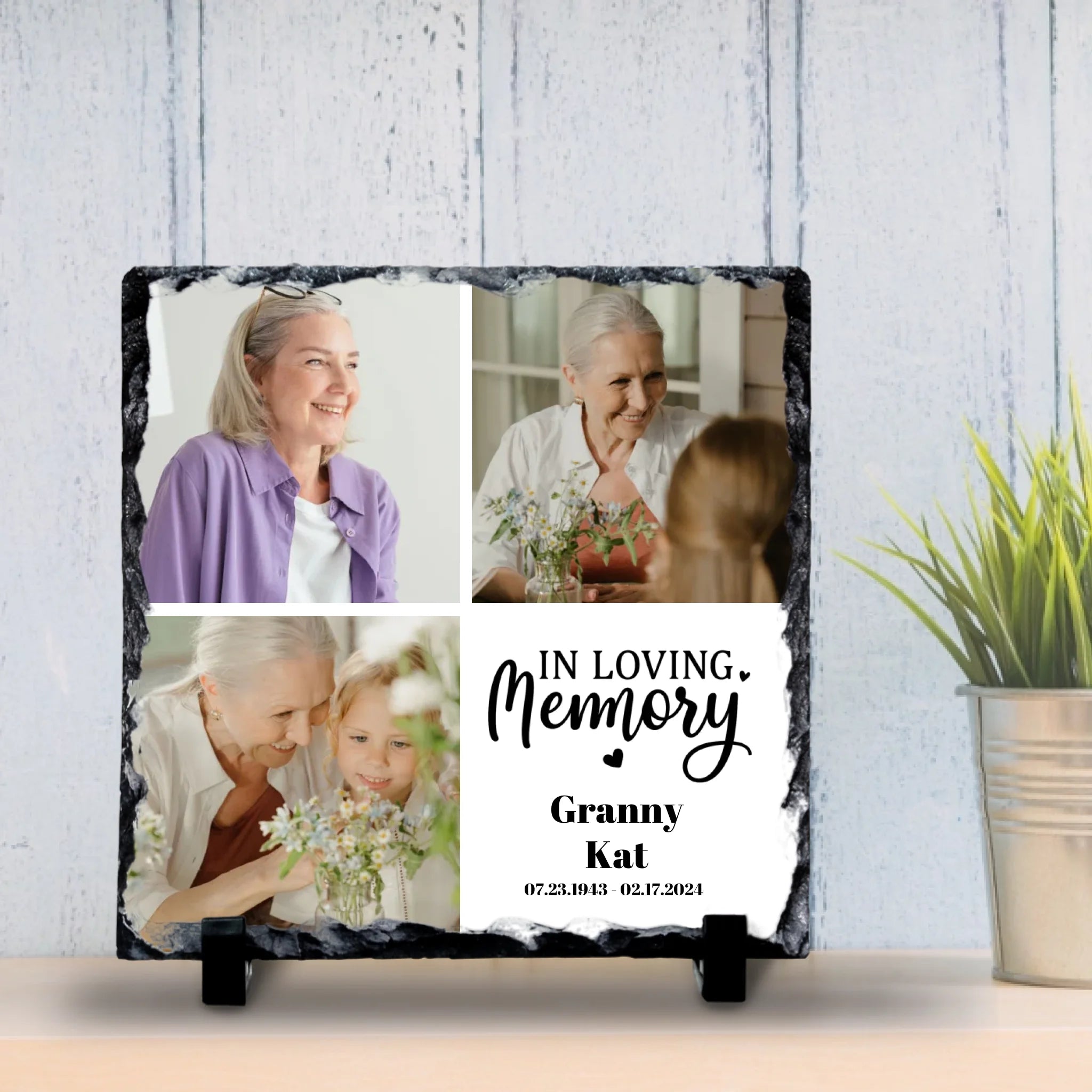 Custom Personalised Memorial Photo Slate - 3 Photos - "In Loving Memory"