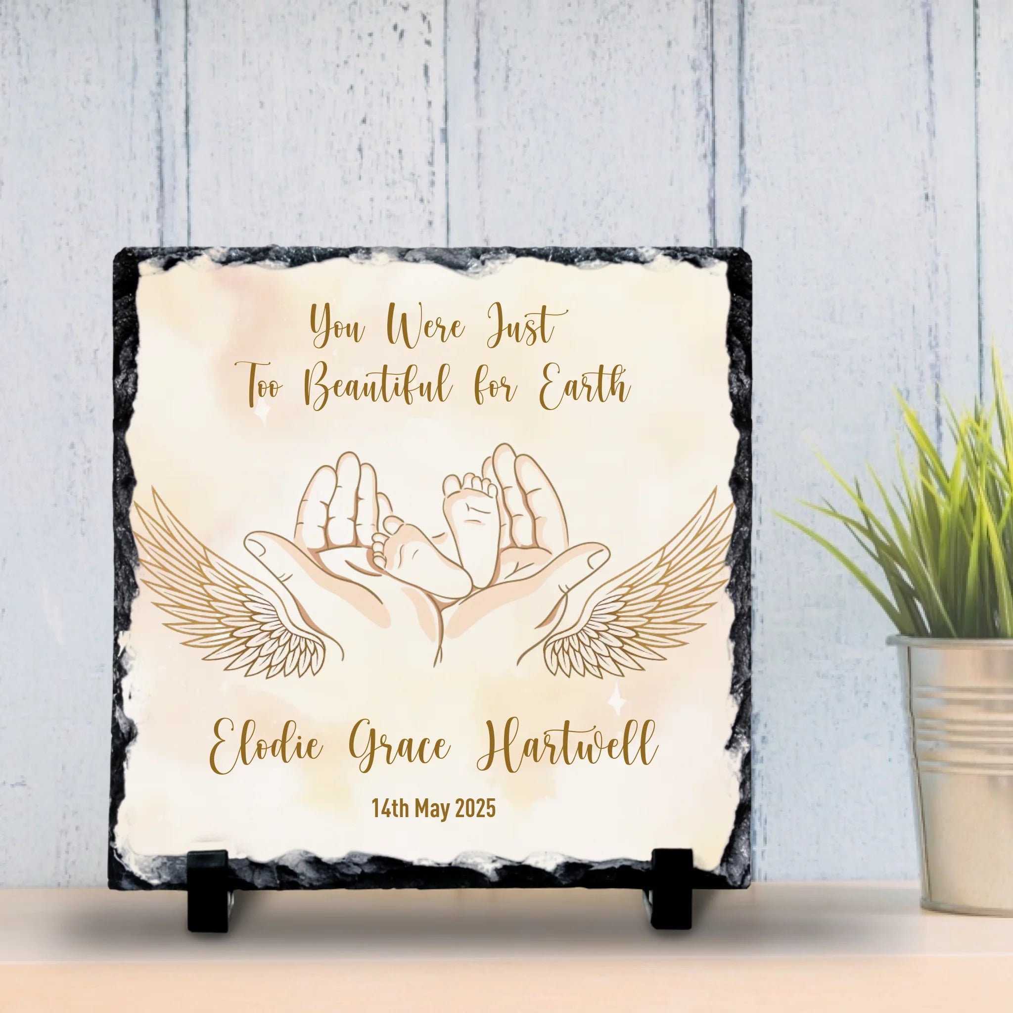 Custom Personalised Memorial Photo Slate Plaque  - Just Too Beautiful For Earth