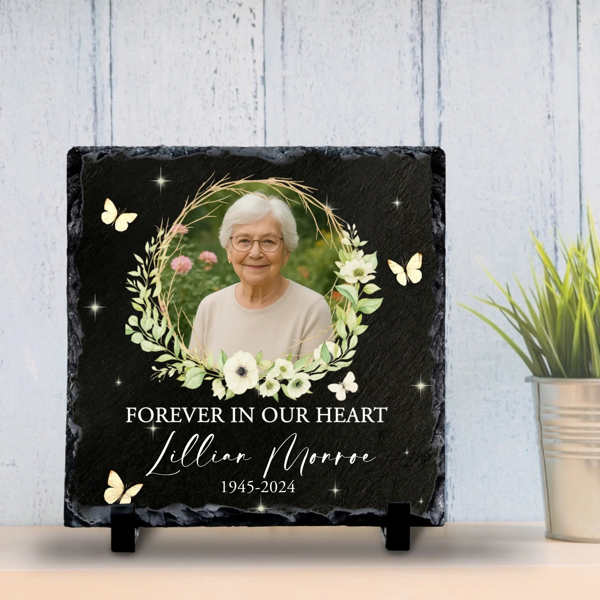 Custom Personalised Memorial Photo Slate Plaque  - Forever In Our Heart