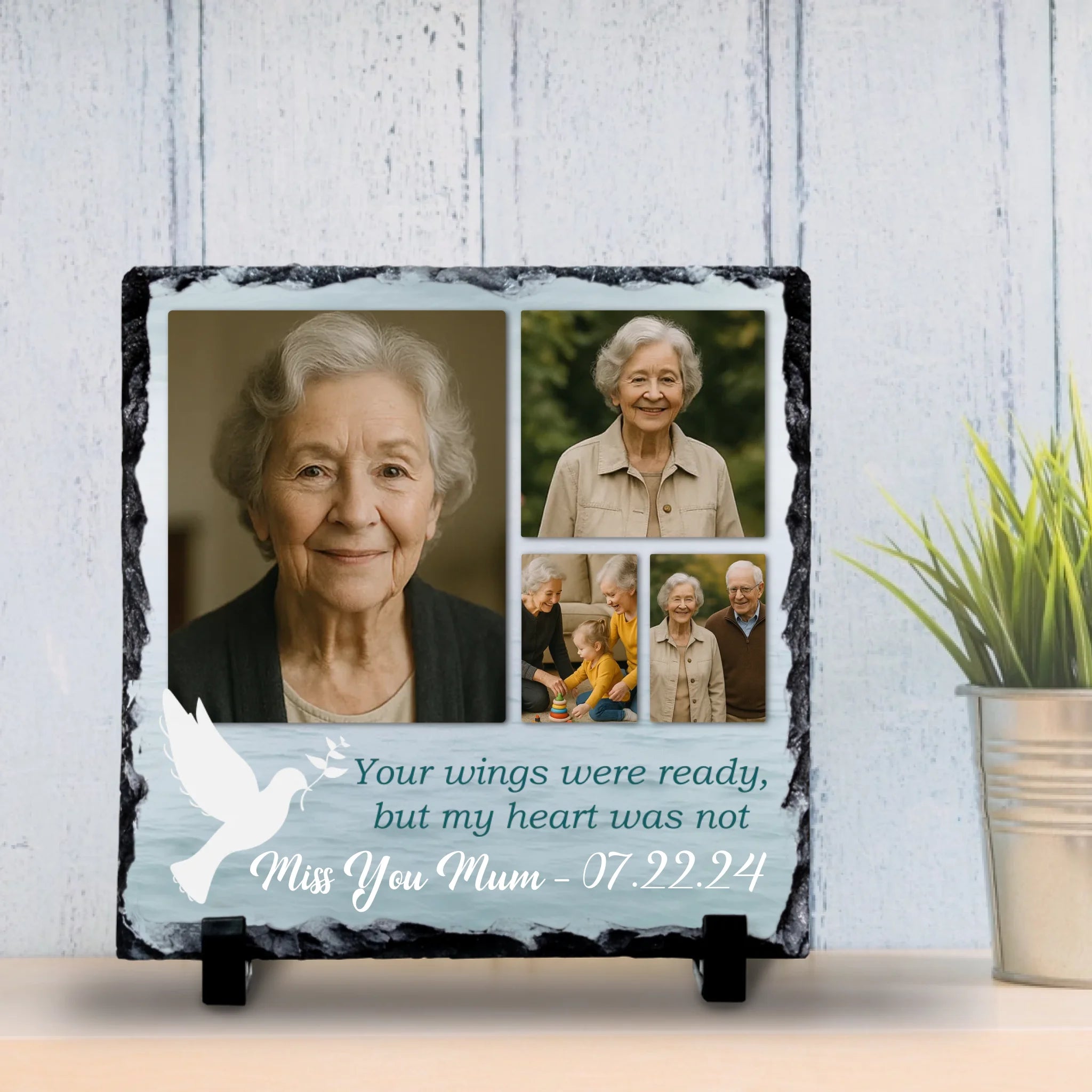 Custom Personalised Memorial Photo Slate Plaque  - 4 Photo