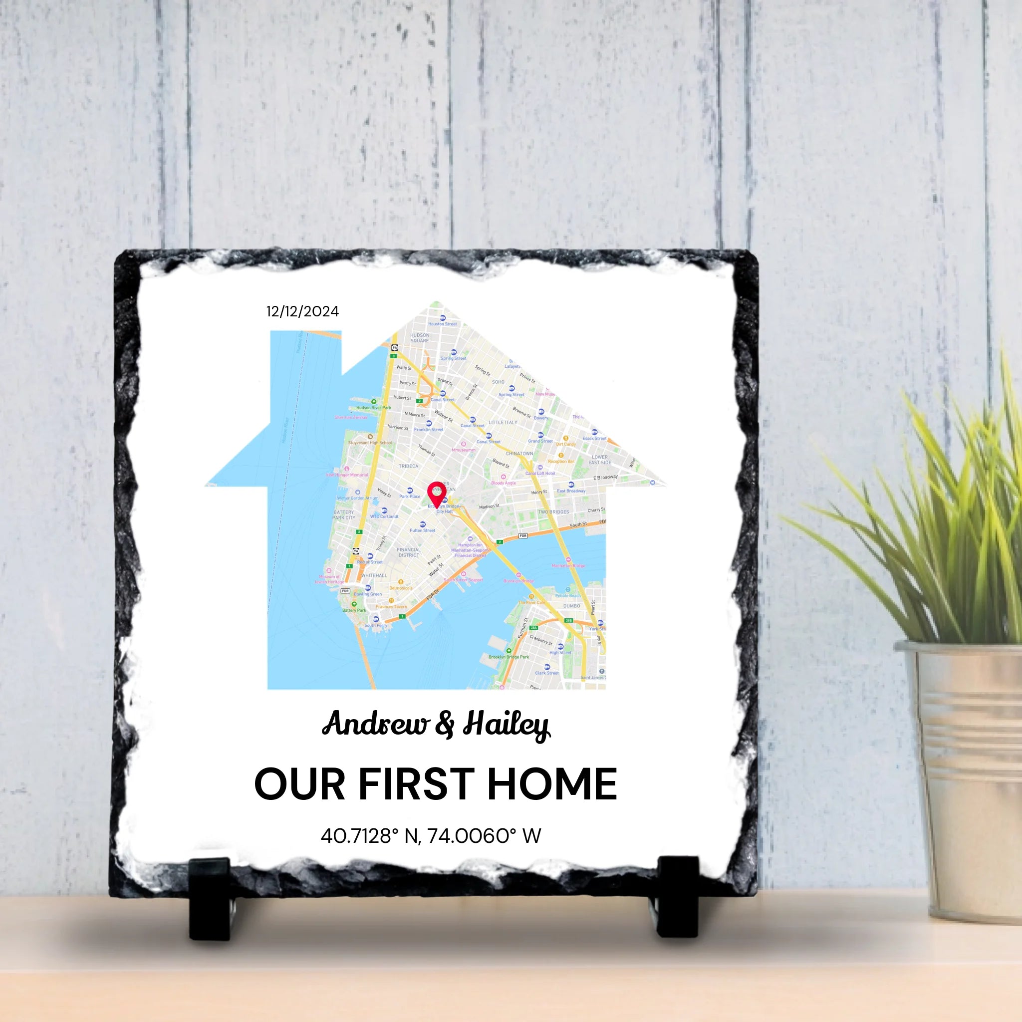 Custom Personalised Map Photo Slate - Perfect Couples Gift - Custom Location & Coordinates