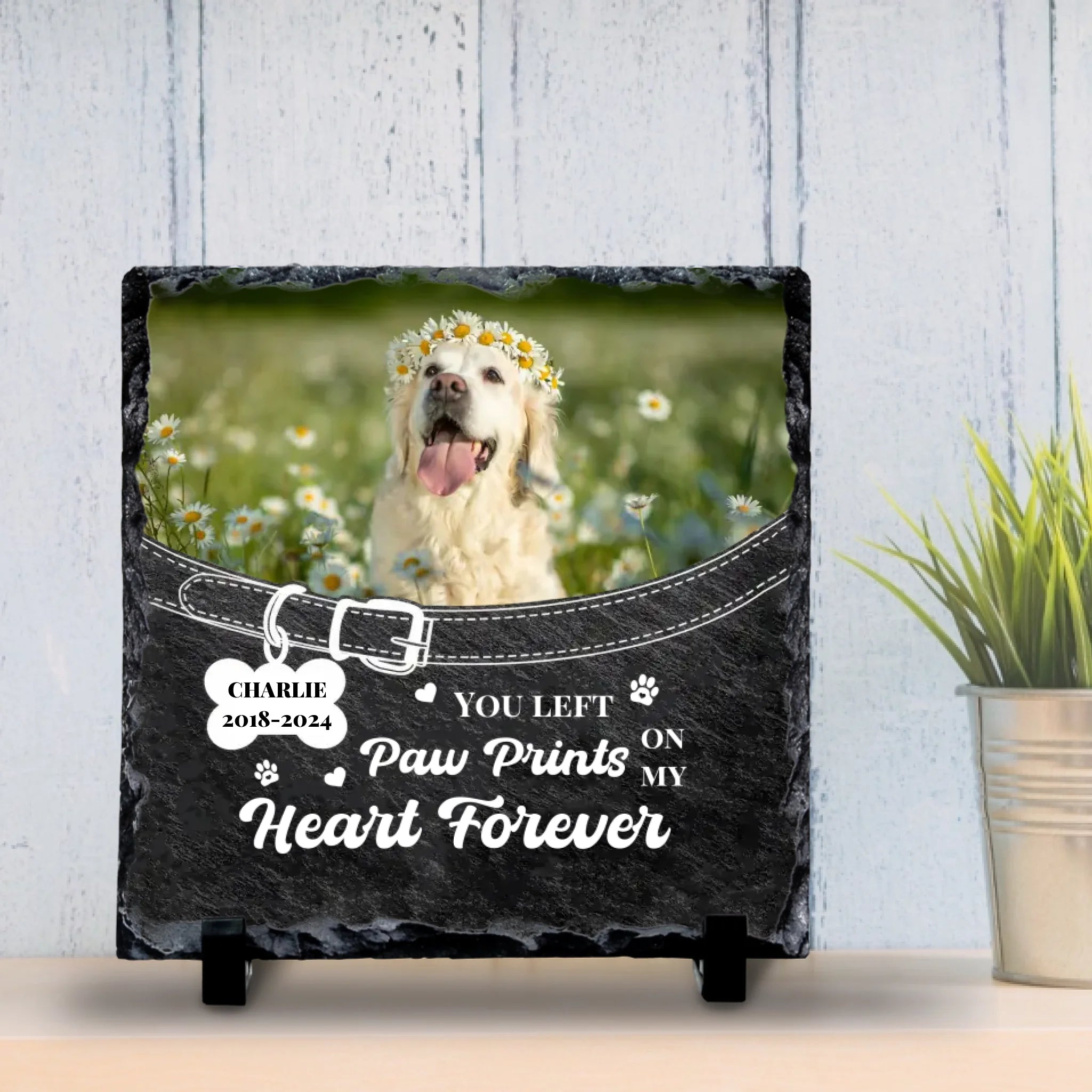 Custom Dog Memorial Slate – Photo, Years & Tribute Text