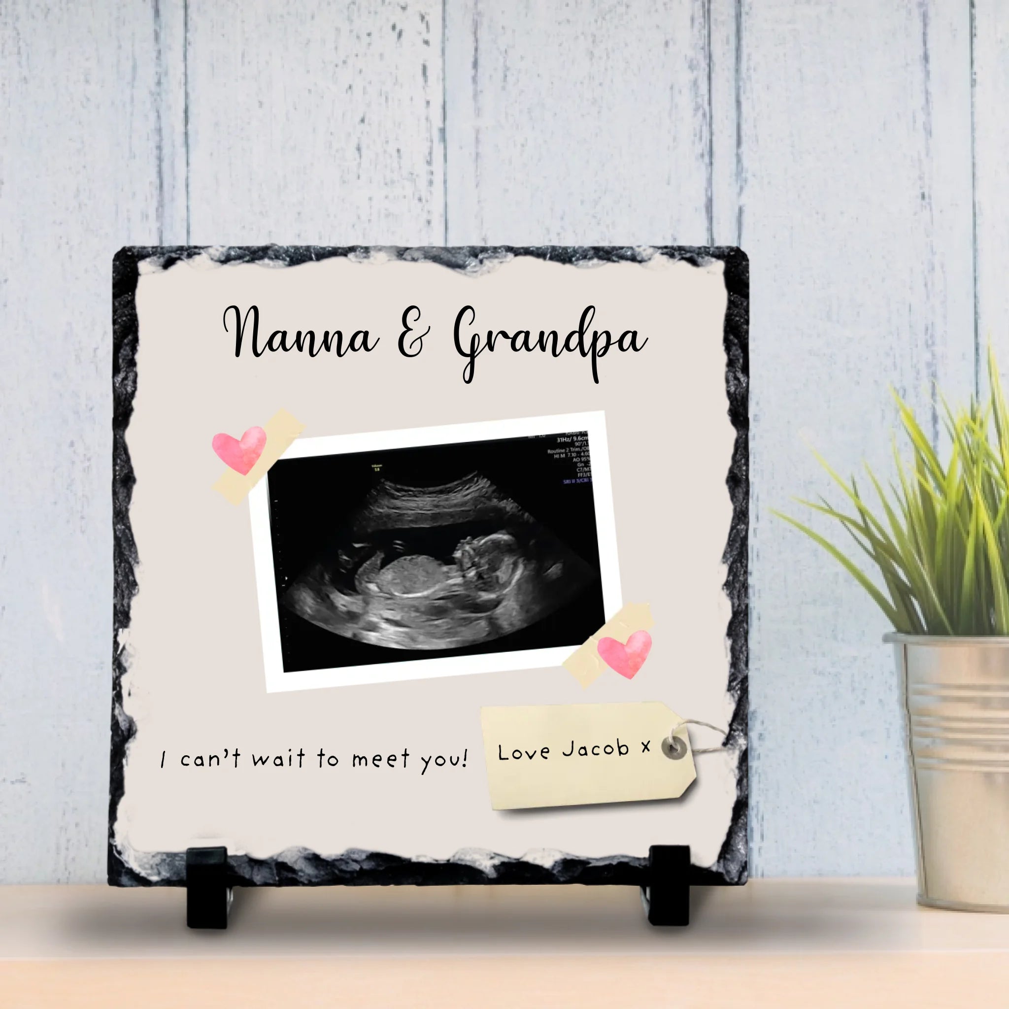 Personalised Baby Scan Photo Slate - Custom Gift for Grandparents, Relatives or Friends