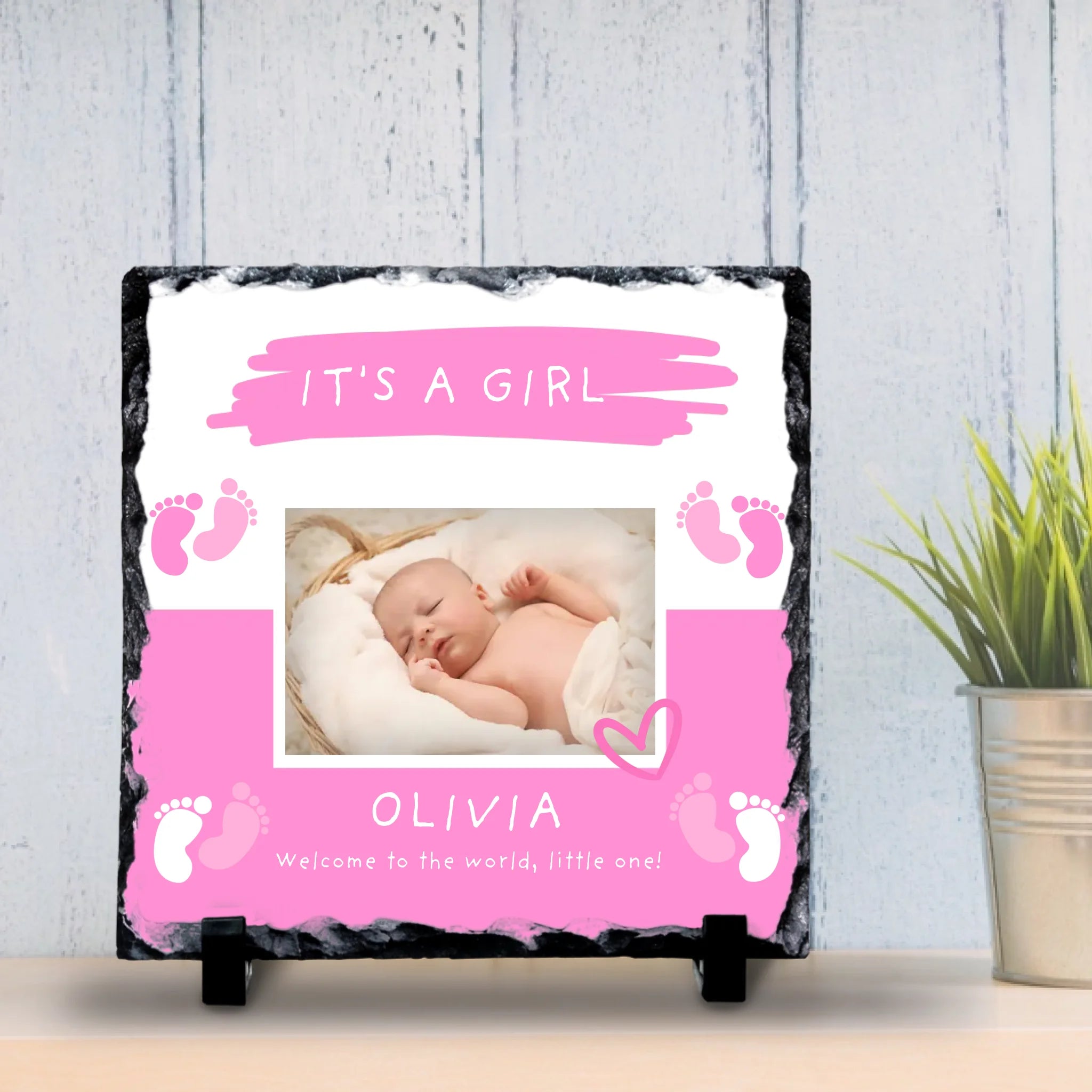 Personalised Baby Girl Photo Slate - Custom Name & Quote