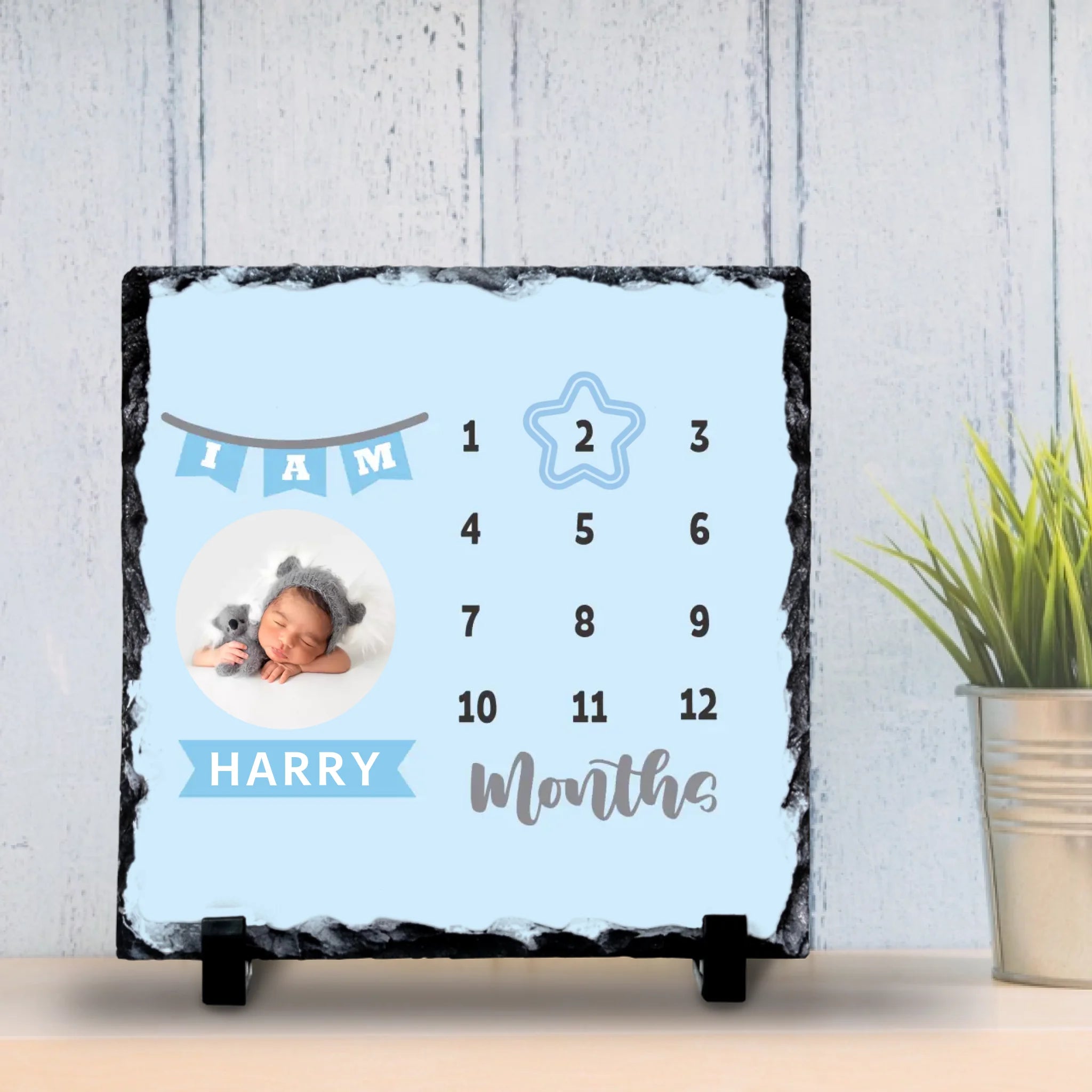 Custom Personalised Baby Boy Milestone Photo Slate