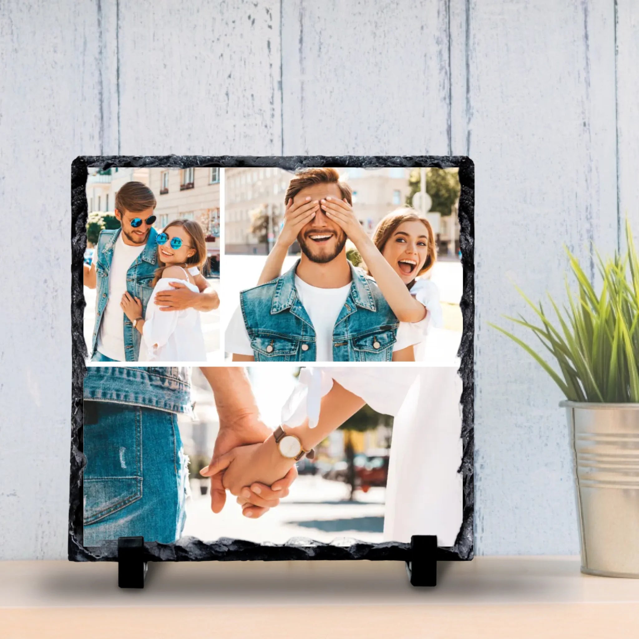 Personalised Custom Photo Slate - 3 Photos - Add Text & Colour Options