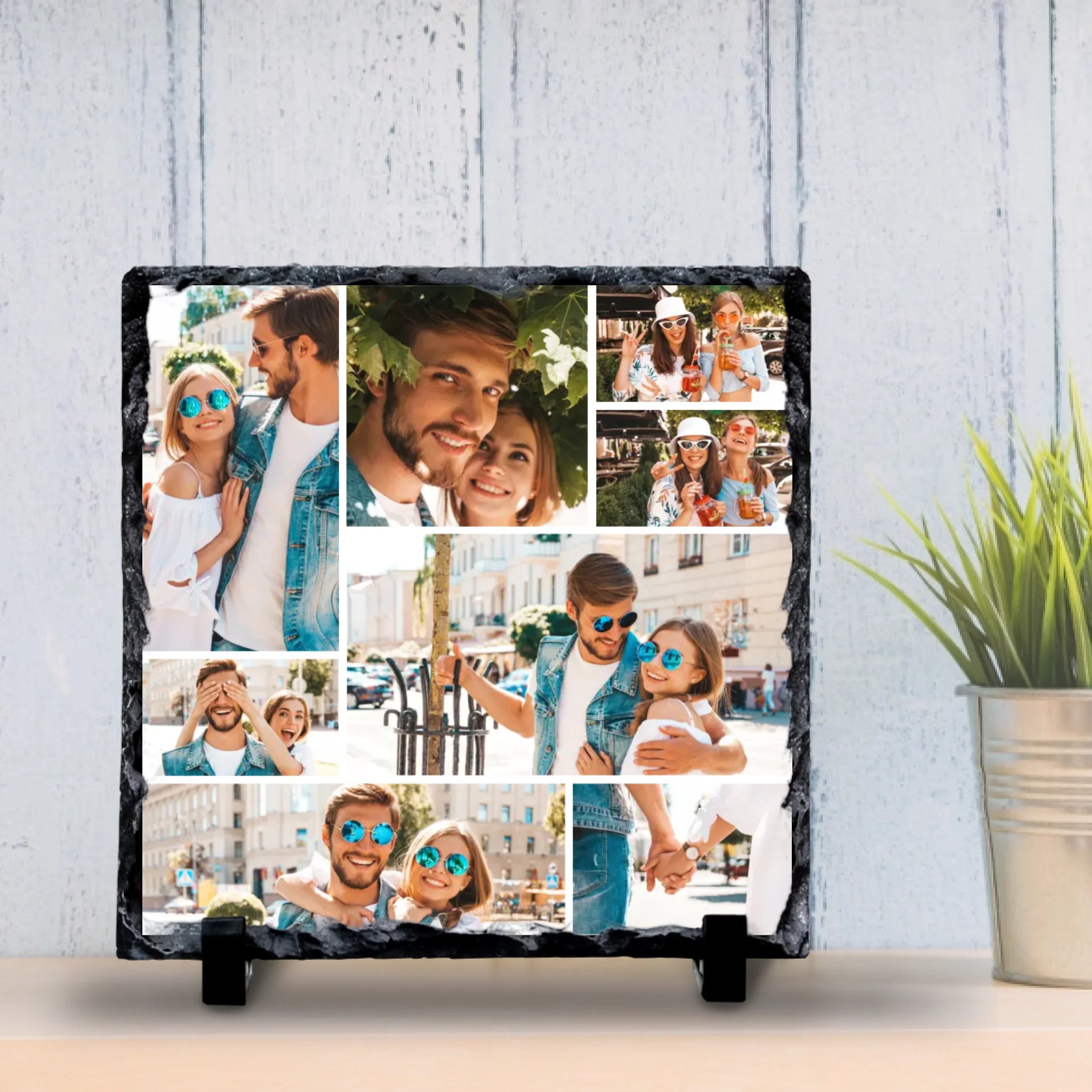 Custom Personalised Photo Slate - 8 Photo Collage - Custom Grid Colour