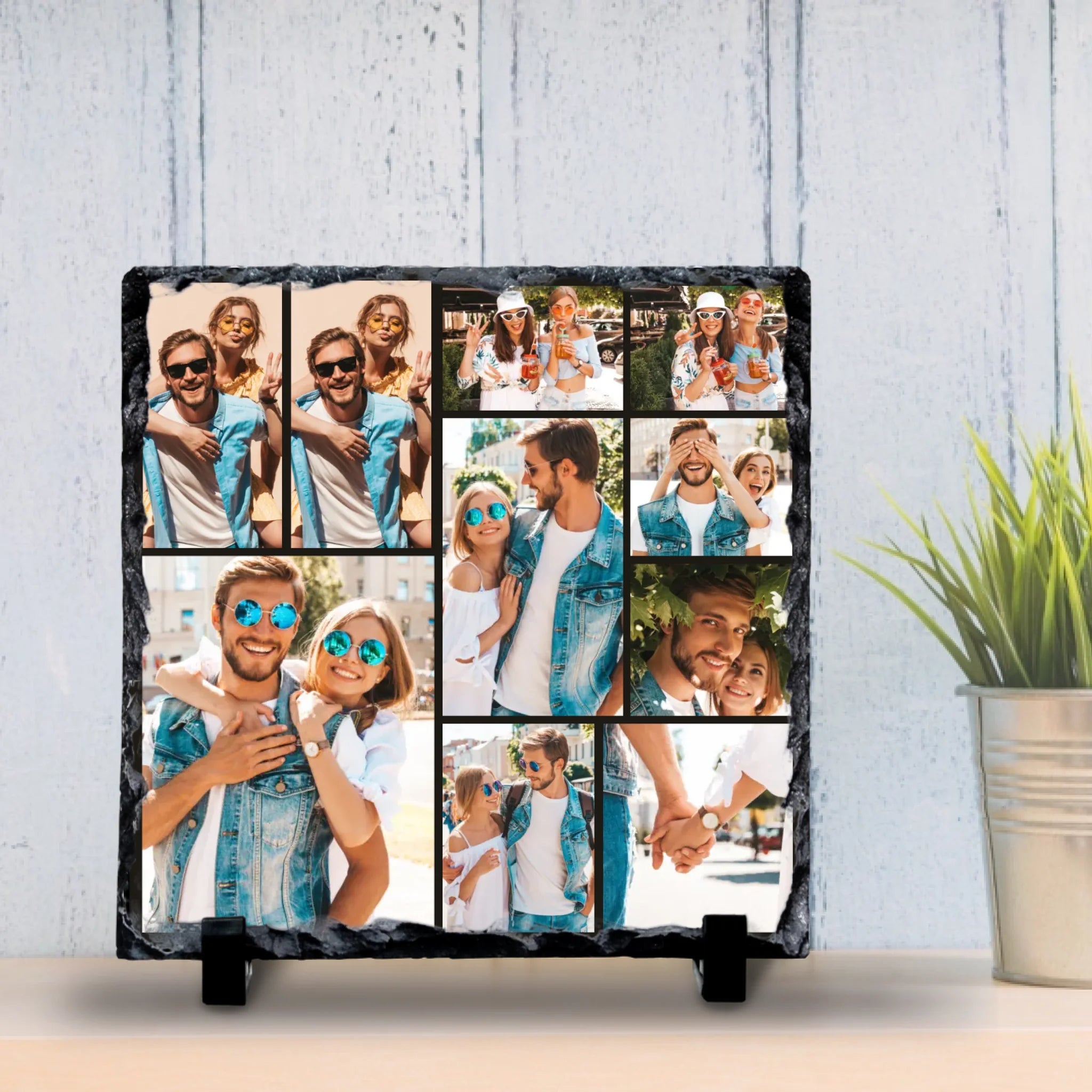 Personalised Photo Slate 10 Photos - Custom Collage Photo Slate with Grid Colour Options