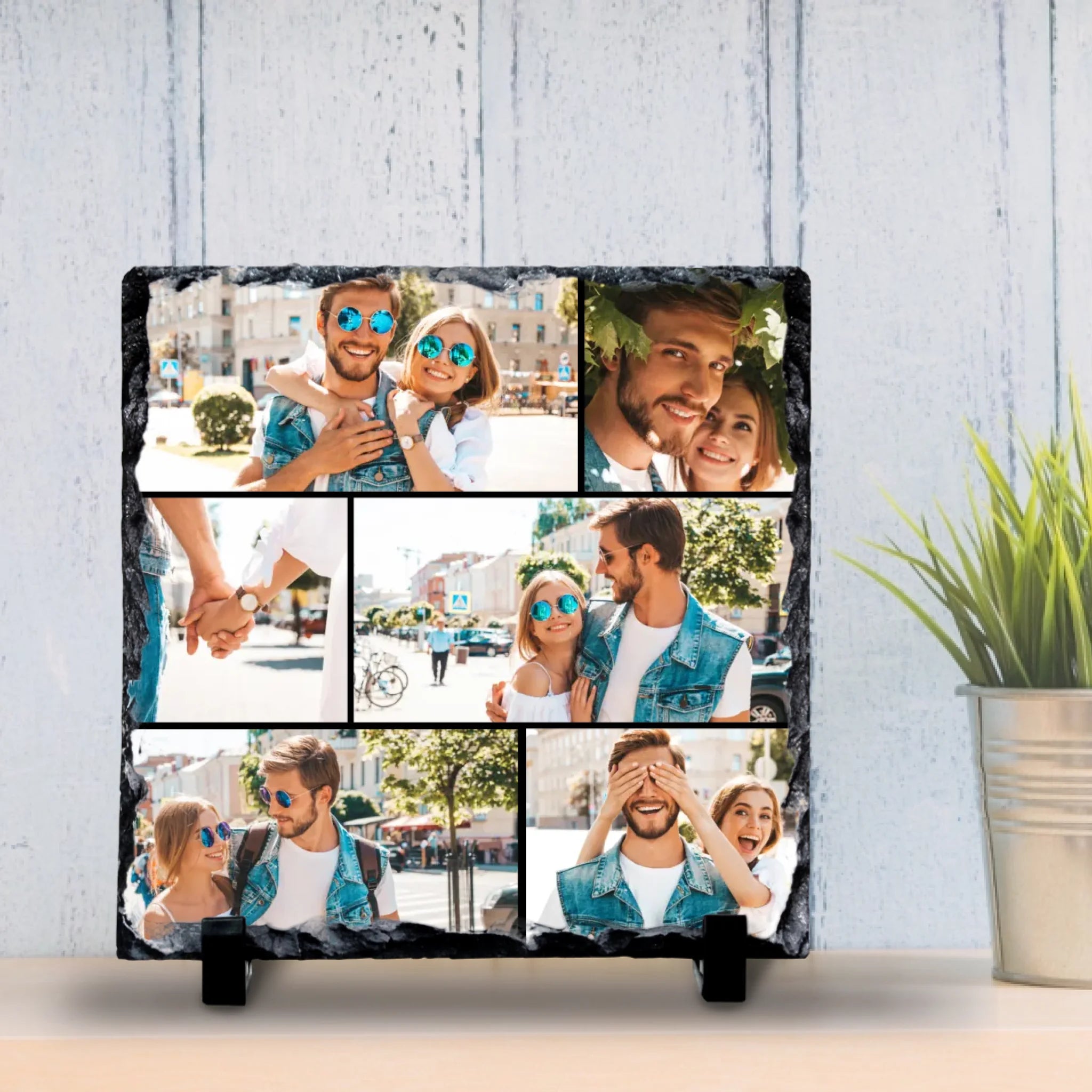 Personalised Custom Photo Slate - 6 Photos - Custom Collage with Grid Colour Options