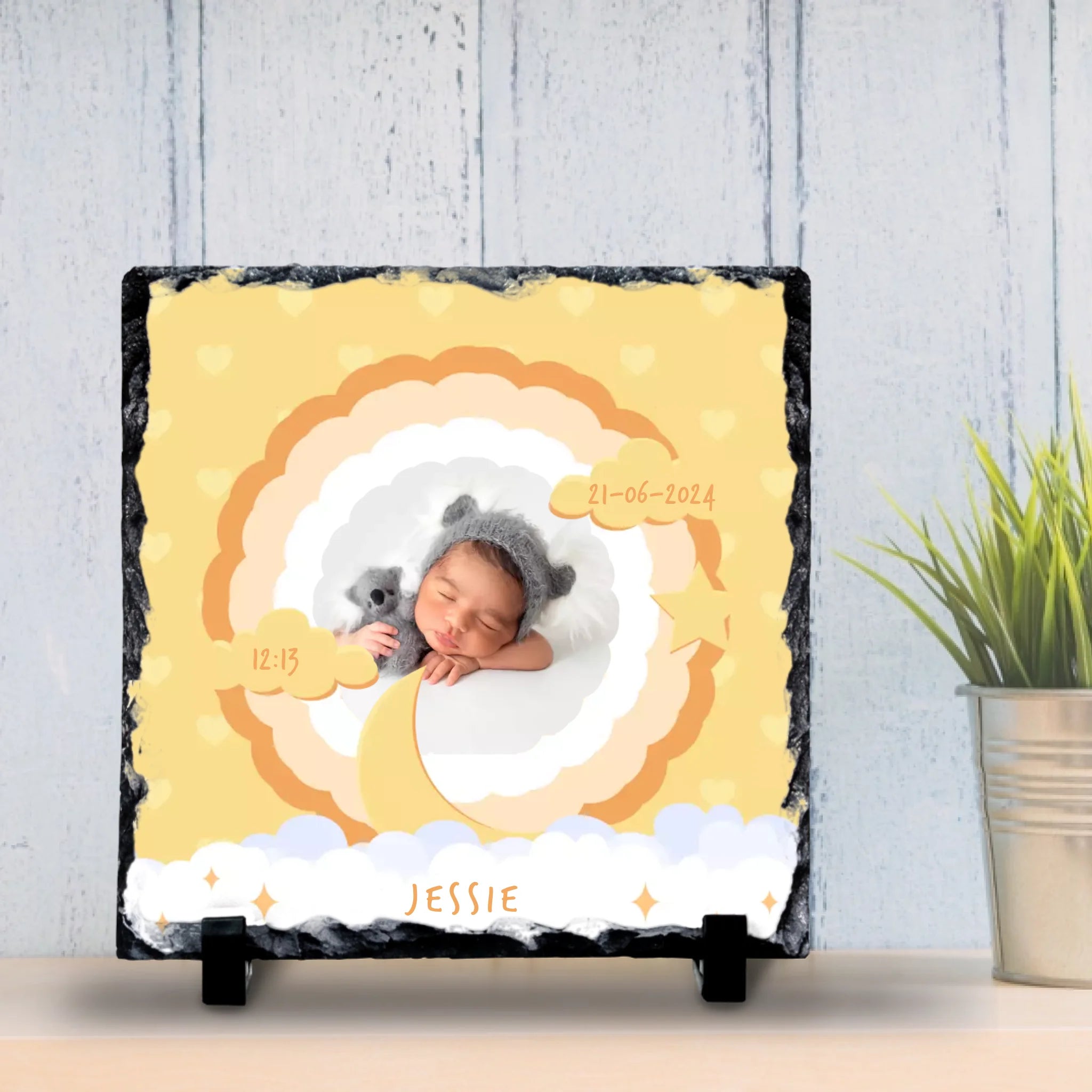 Custom Personalised Birth Announcement Photo Slate - Yellows
