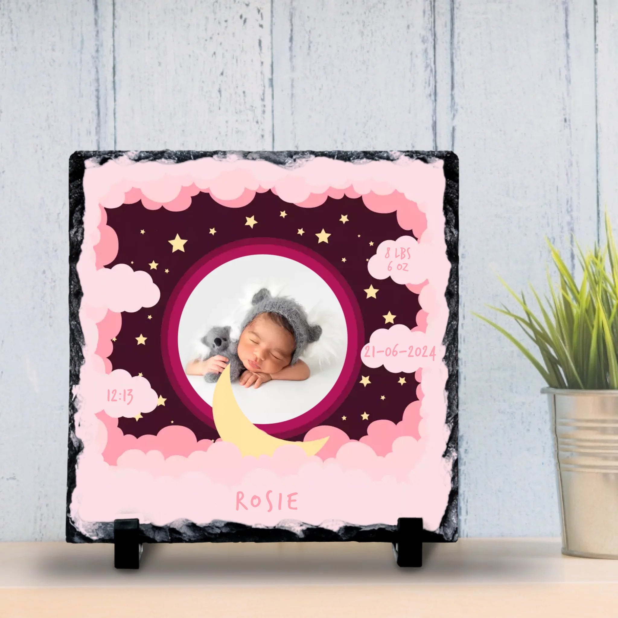 Custom Personalised Birth Announcement Photo Slate - Baby Girl - Pinks