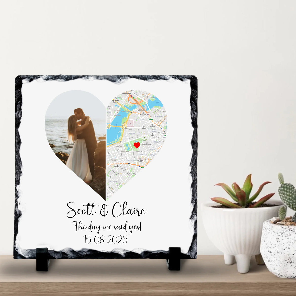 Personalised Couples Photo & Map Slate – Custom Photo, Location, Names, Date & Quote