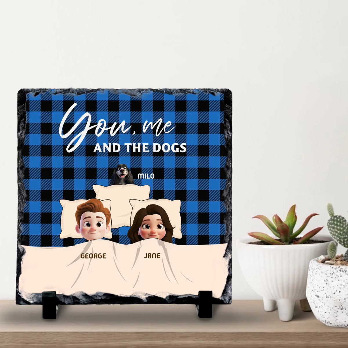 You, Me and the Dogs Personalised Slate | Custom Couple & Pets Design | Up to 4 Dogs