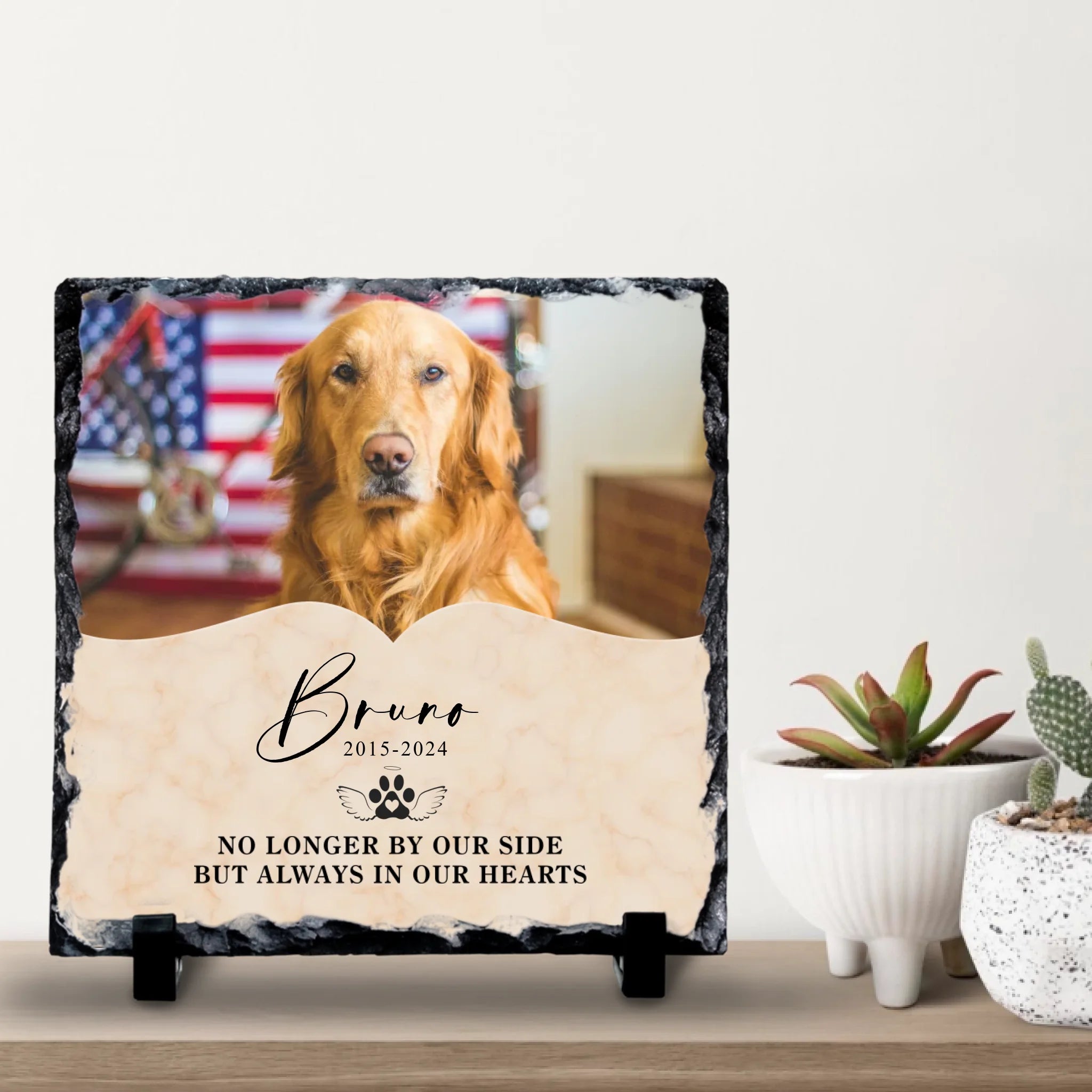 Custom Personalised Pet Memorial Photo Slate - "No Longer By Our Side"