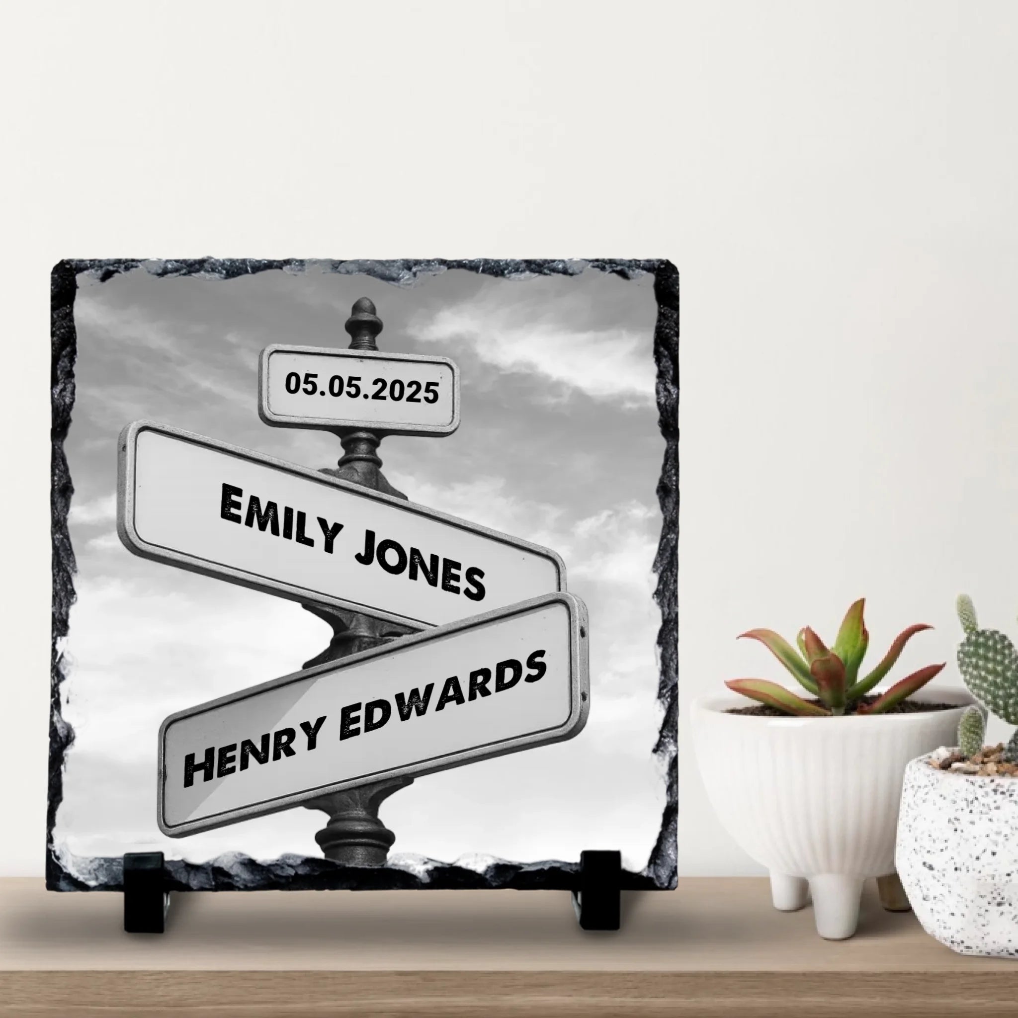 Custom Personalised Couple Street Sign Photo Slate - 2 Names & 1 Date