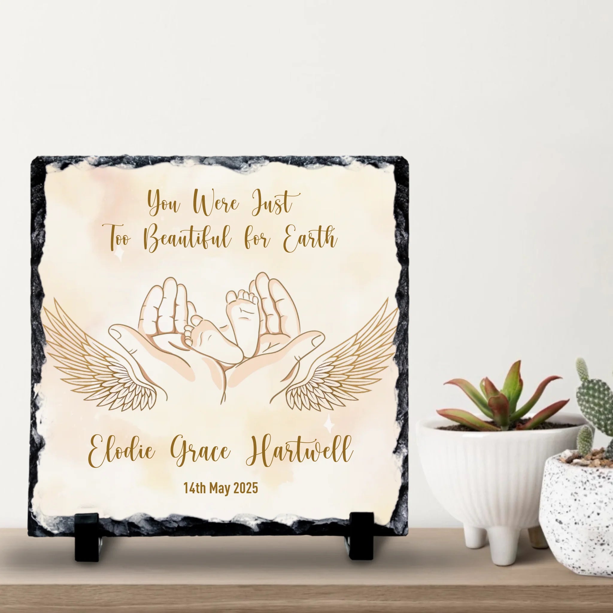 Custom Personalised Memorial Photo Slate Plaque  - Just Too Beautiful For Earth
