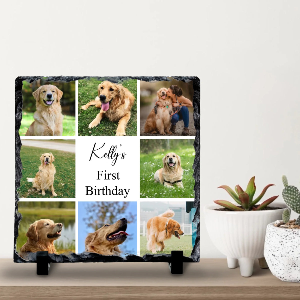 Custom Personalised Photo Slate - 8 Photos - Change Background Colour & Text