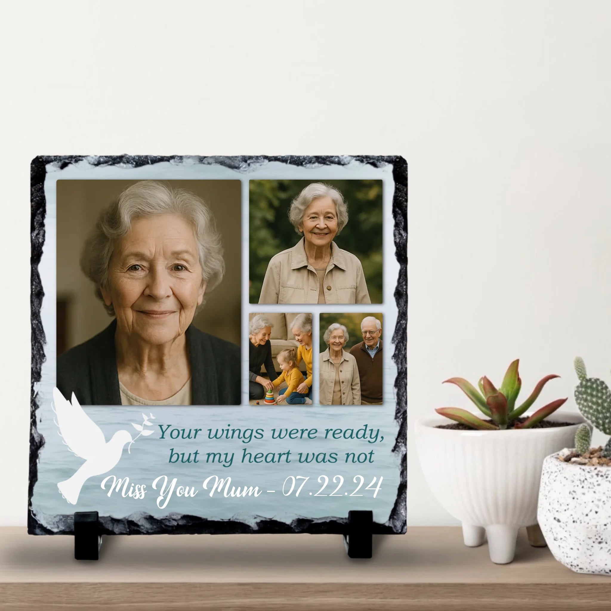 Custom Personalised Memorial Photo Slate Plaque  - 4 Photo