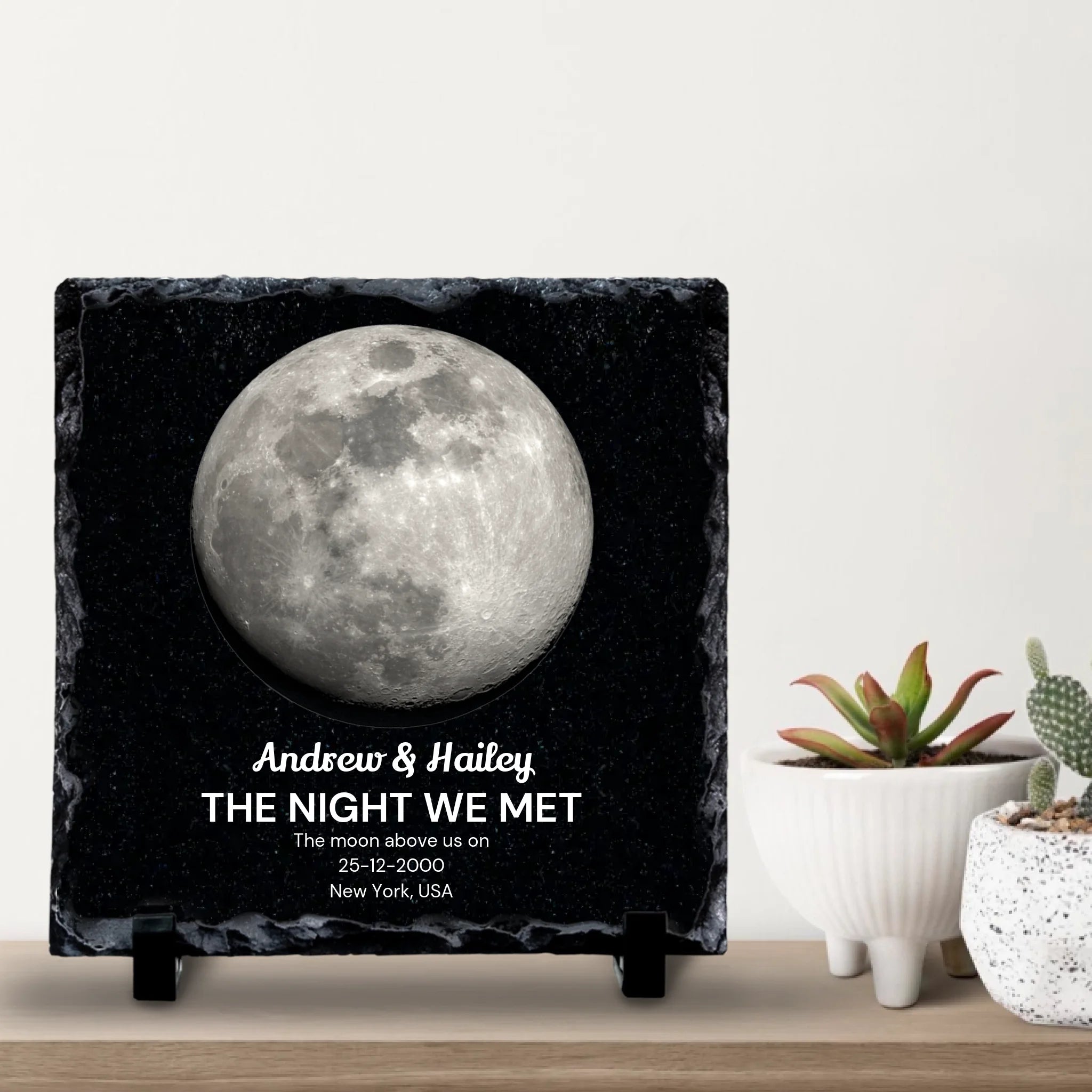 Custom Personalised Moon Phase Photo Slate - Perfect Couples Gift - Custom Location, Date & Moon Phase